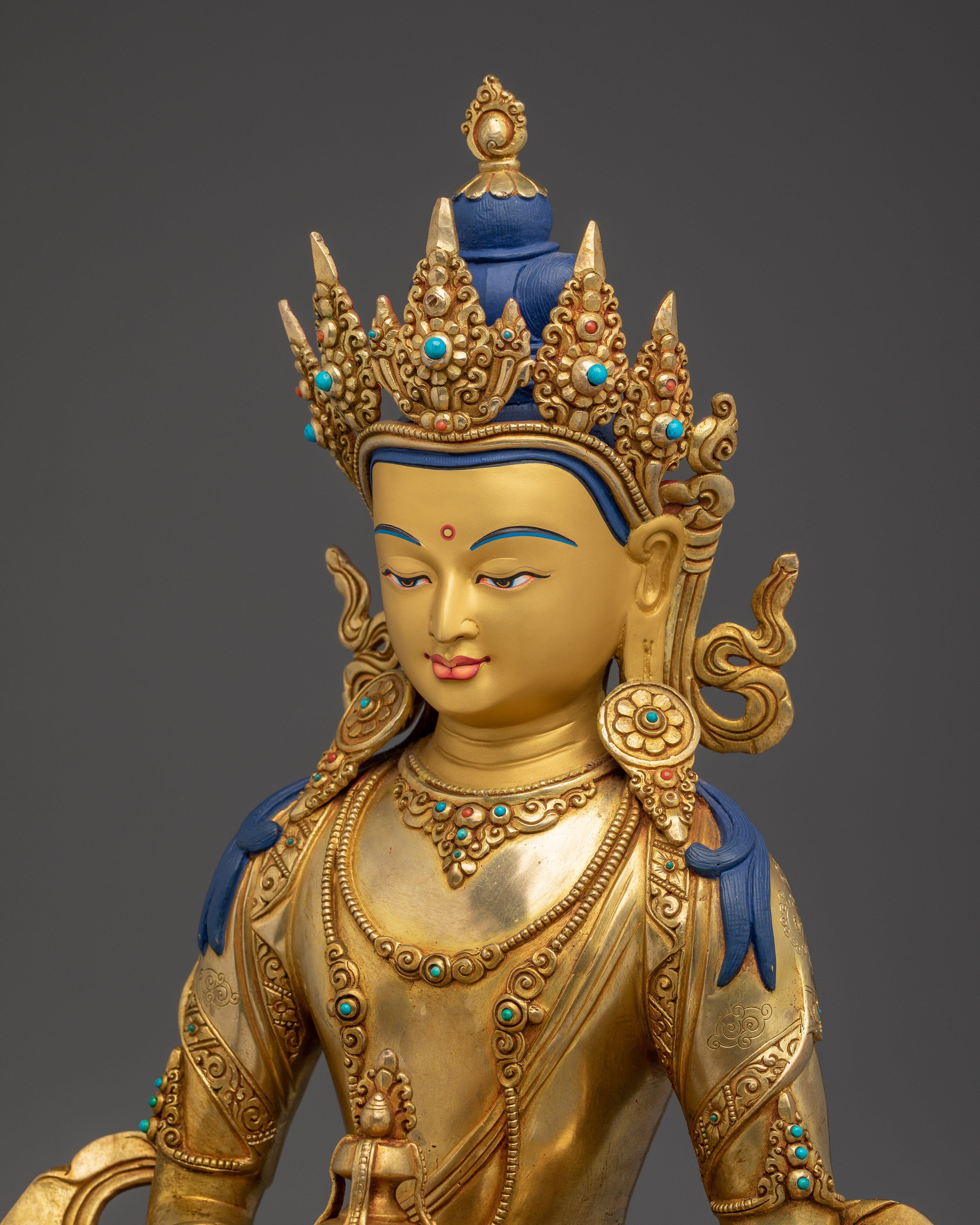 Peaceful Amitayus Golden Handmade Statue | Buddhist Spiritual Artwork