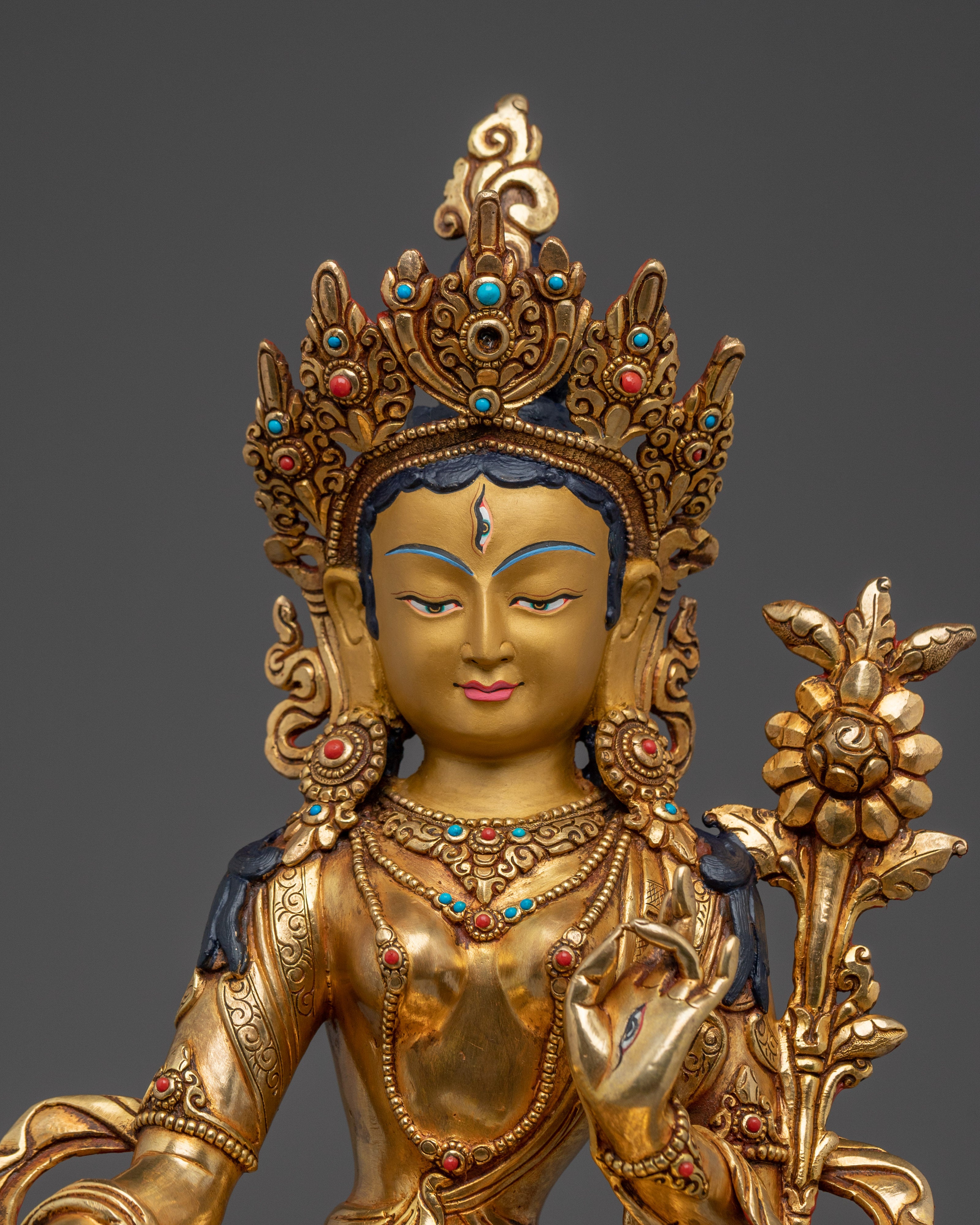 Golden White Tara Sacred Buddhist Artwork | Divine Protector and Spiritual Guide