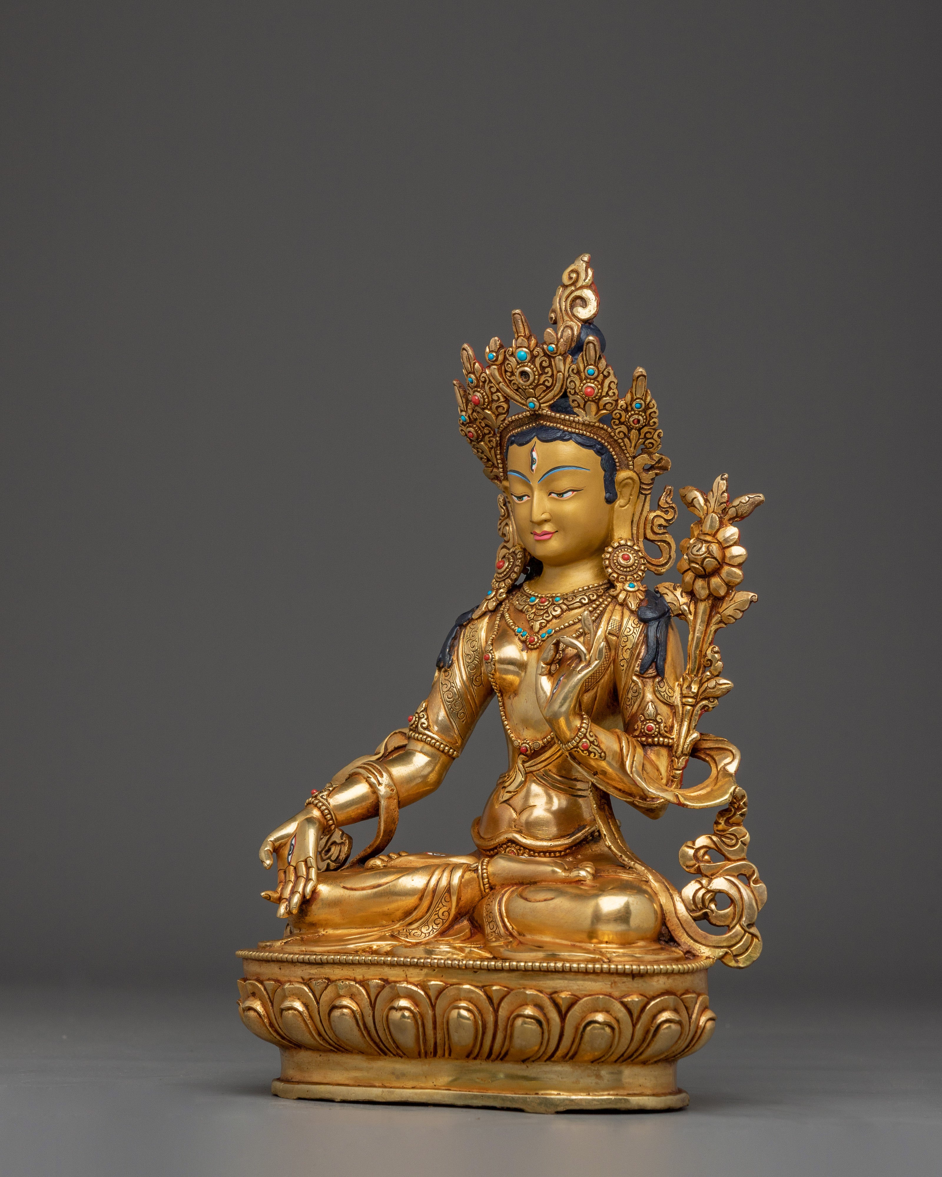 Golden White Tara Sacred Buddhist Artwork | Divine Protector and Spiritual Guide