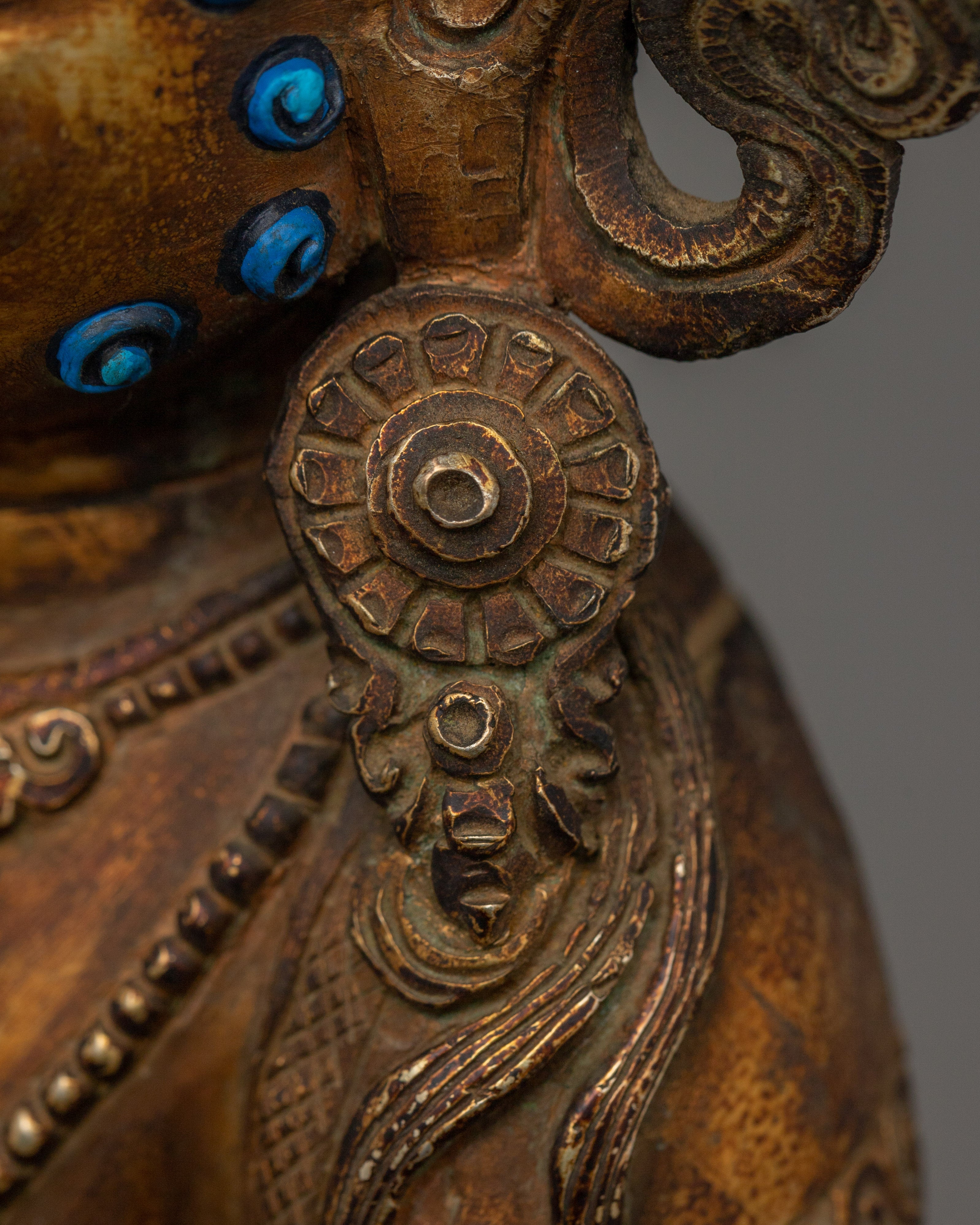 Dzambhala Copper Statue with Acrylic Detailing | Prosperity God Shrine & Home Decor