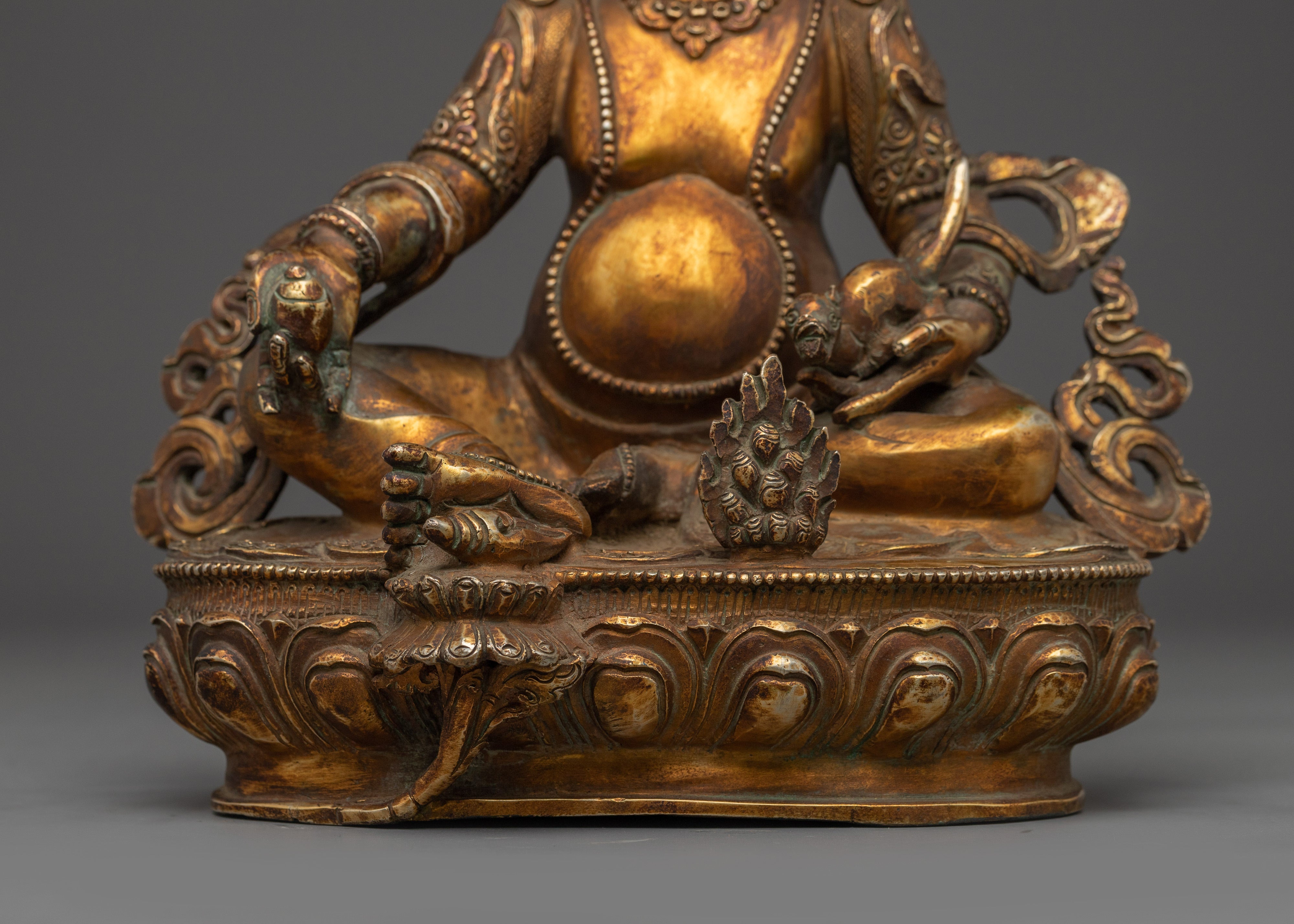 Dzambhala Copper Statue with Acrylic Detailing | Prosperity God Shrine & Home Decor