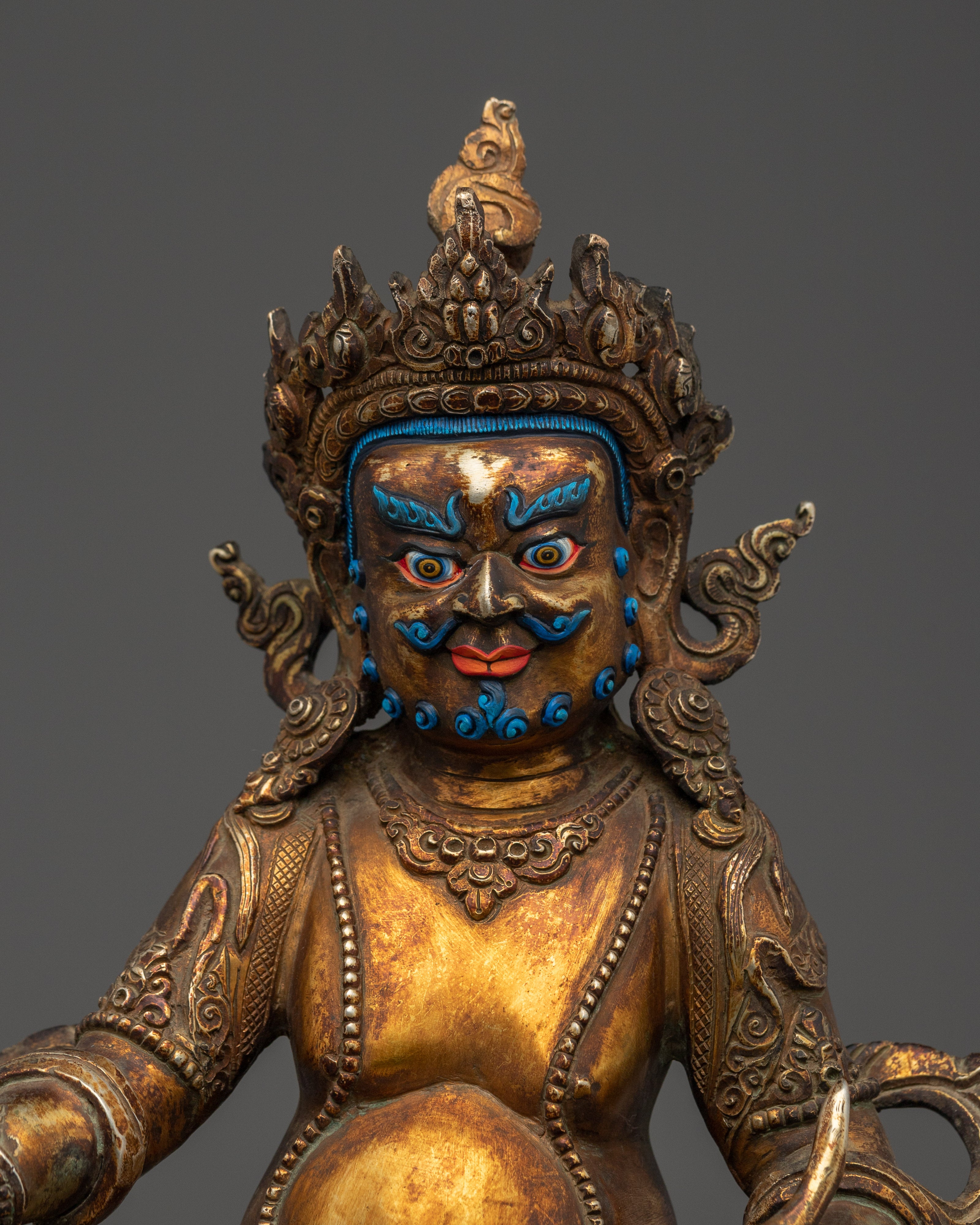 Dzambhala Copper Statue with Acrylic Detailing | Prosperity God Shrine & Home Decor