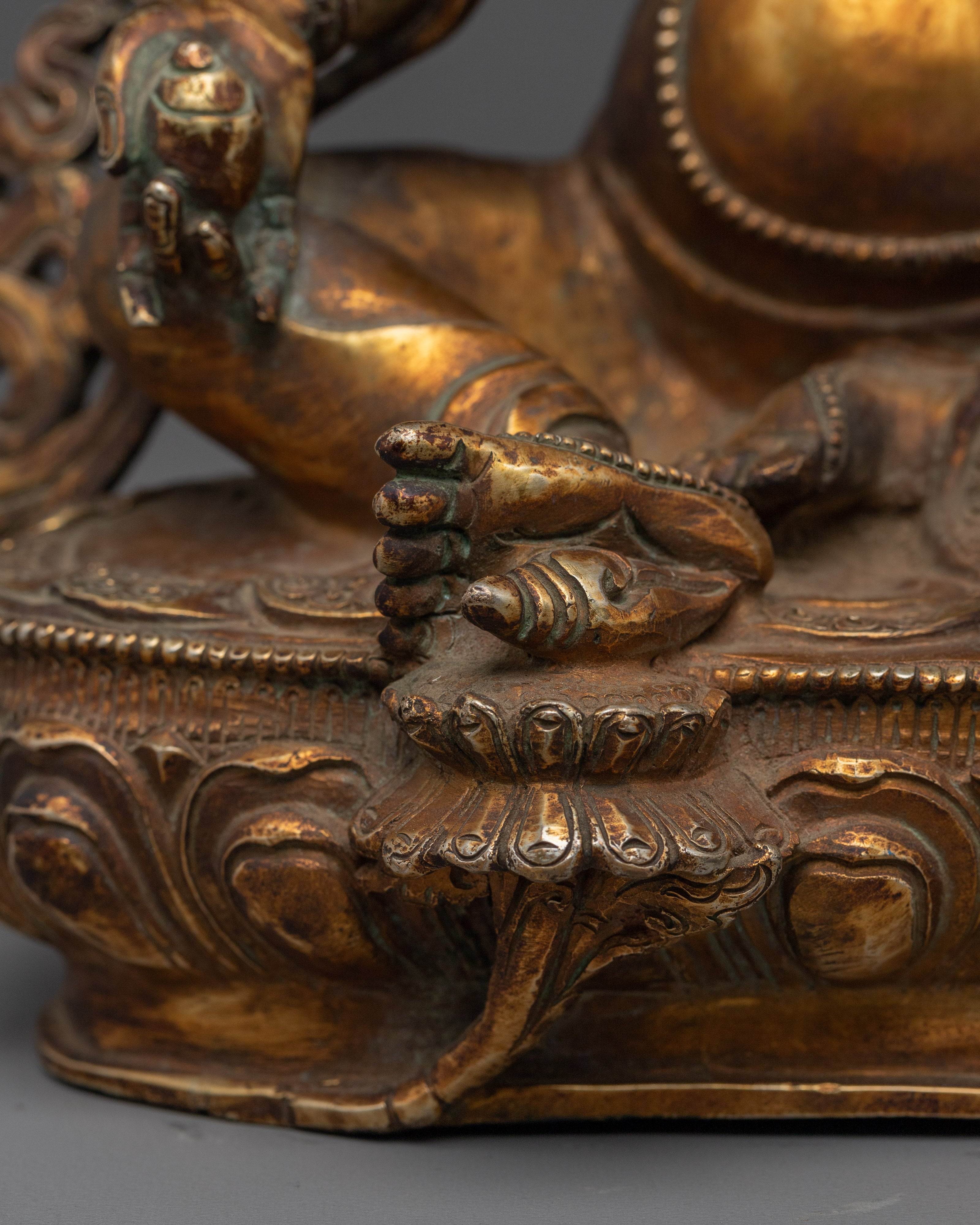 Dzambhala Copper Statue with Acrylic Detailing | Prosperity God Shrine & Home Decor