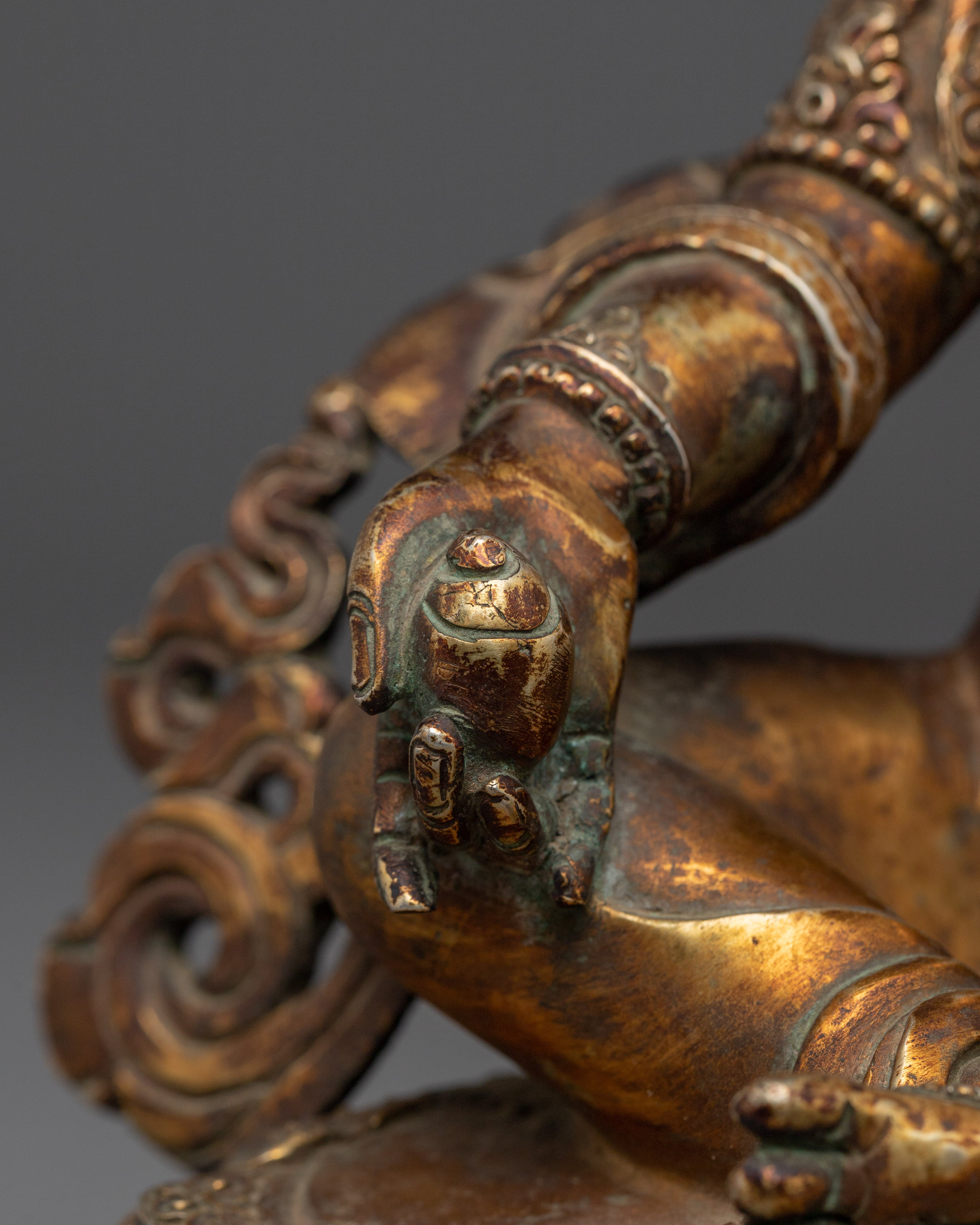 Dzambhala Copper Statue with Acrylic Detailing | Prosperity God Shrine & Home Decor