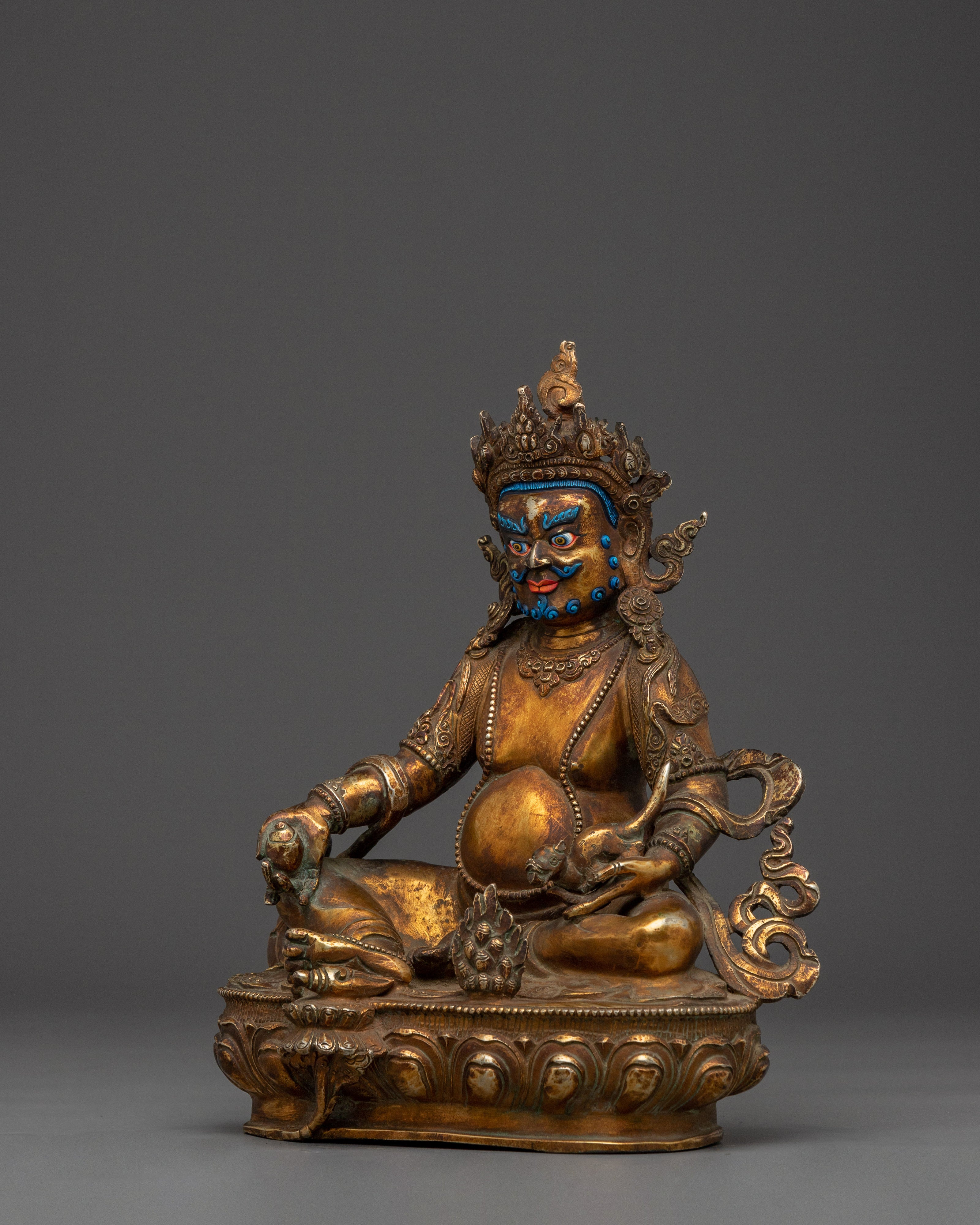 Dzambhala Copper Statue with Acrylic Detailing | Prosperity God Shrine & Home Decor