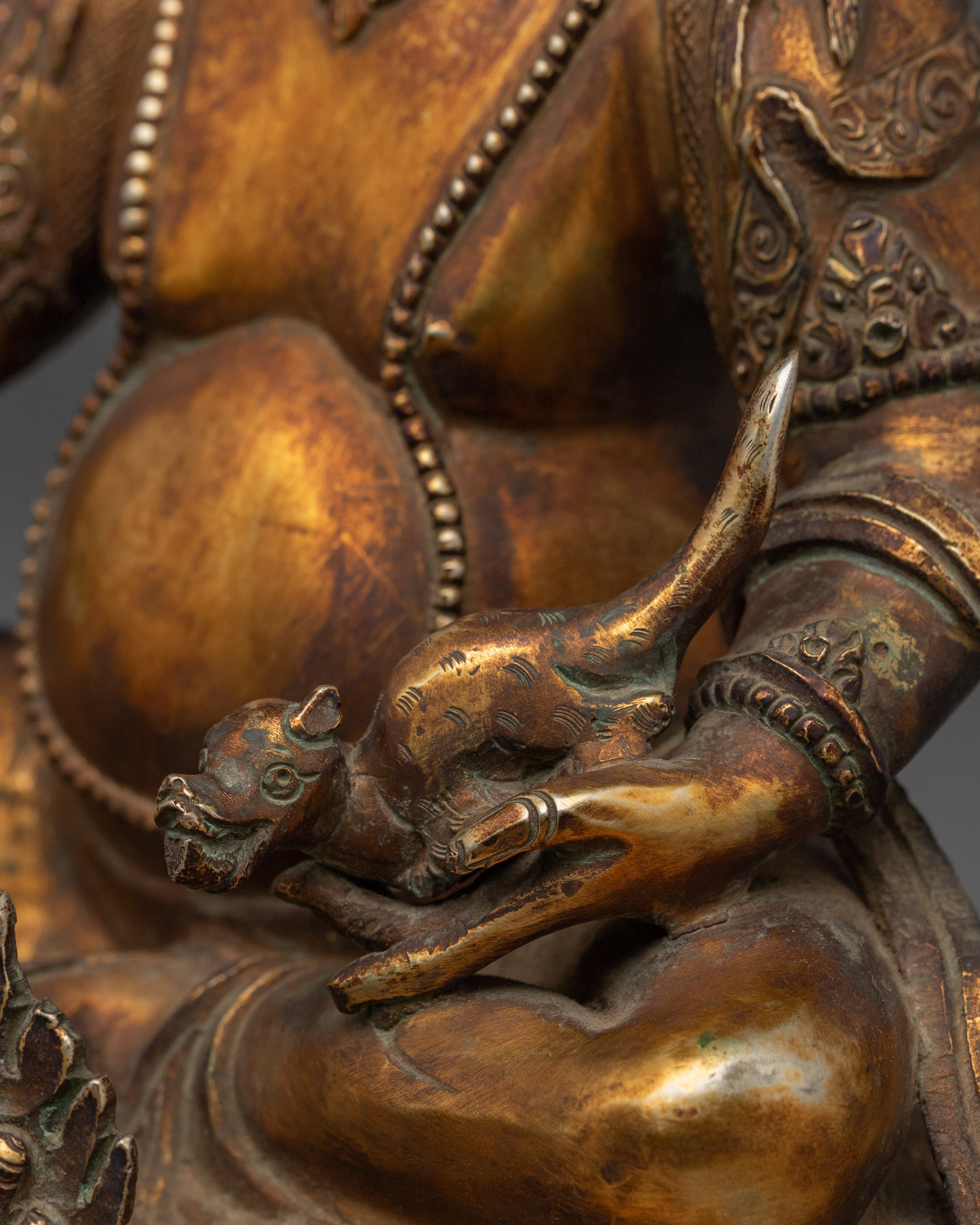 Dzambhala Copper Statue with Acrylic Detailing | Prosperity God Shrine & Home Decor