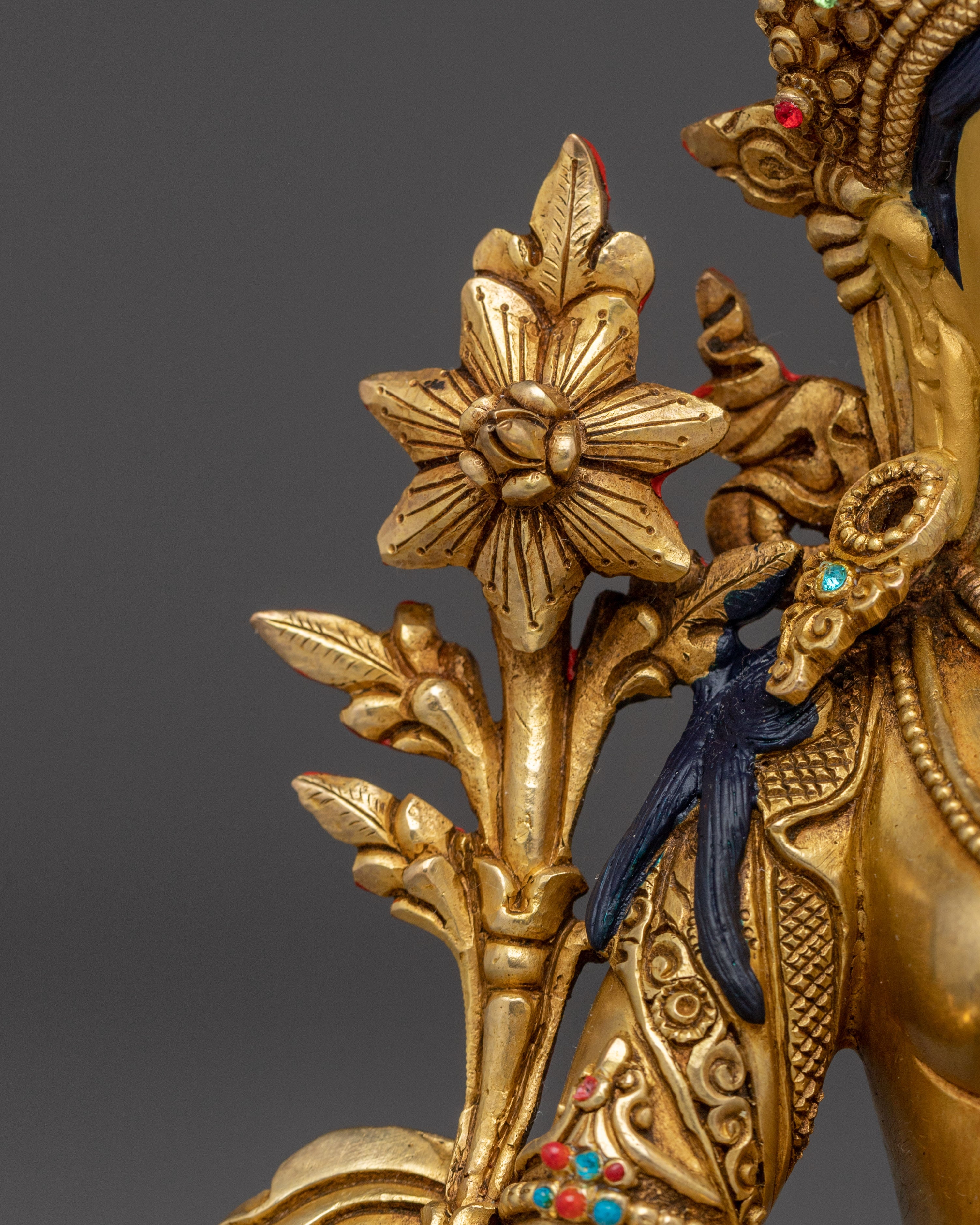 Gold Gilded Green Tara Copper Statue | Buddhist Goddess for Altar