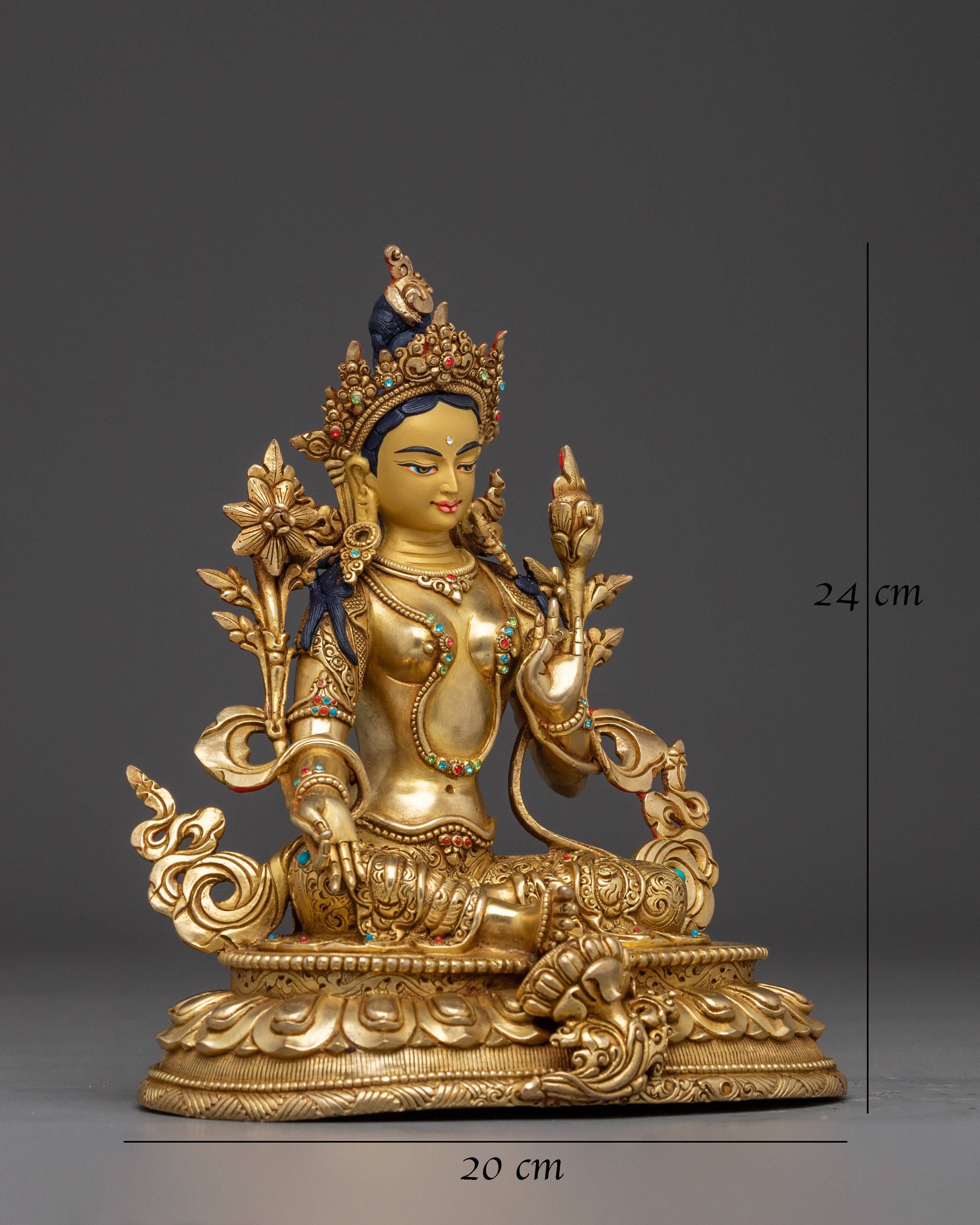 Gold Gilded Green Tara Copper Statue