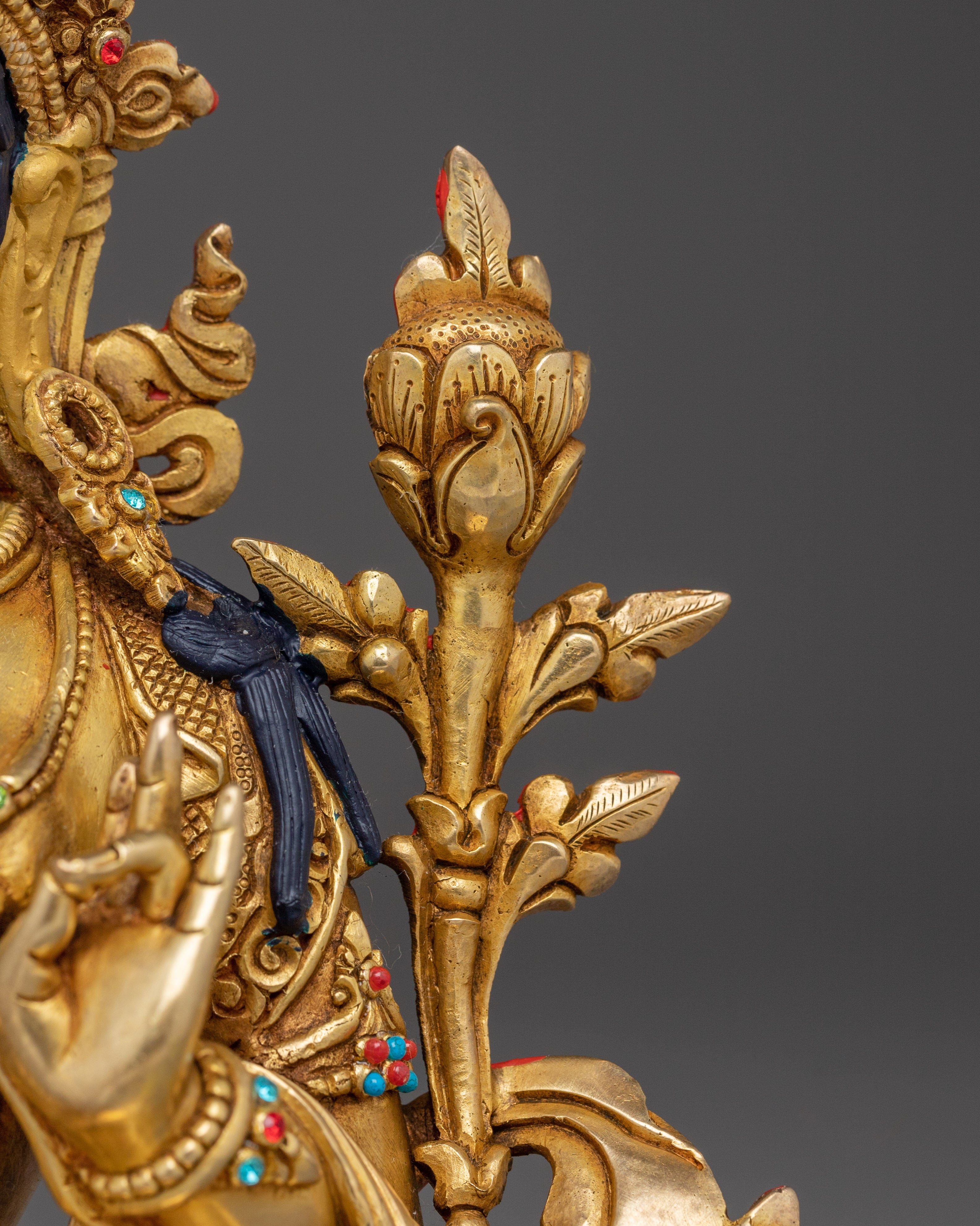 Gold Gilded Green Tara Copper Statue | Buddhist Goddess for Altar