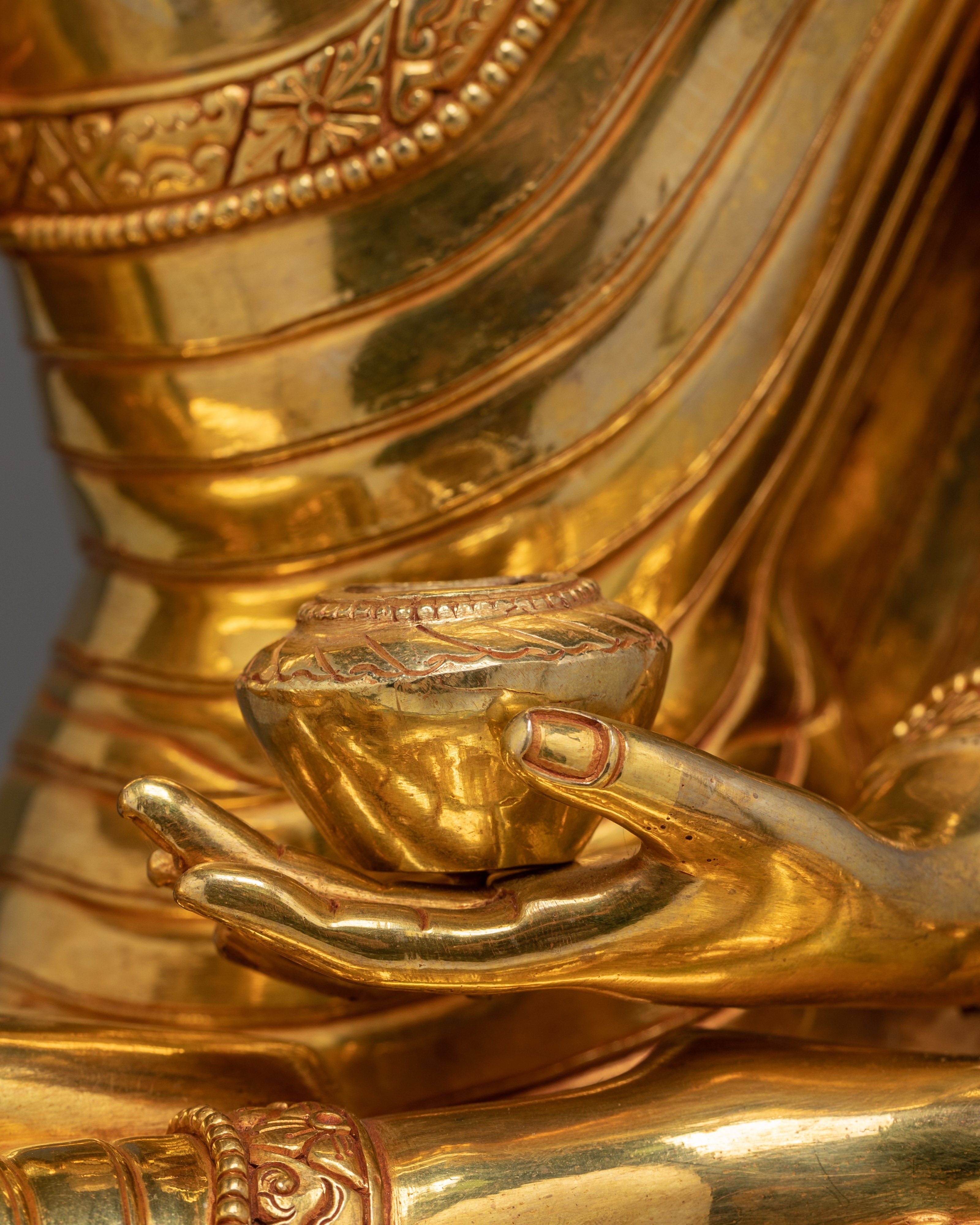 Gold Gilded Shakyamuni Buddha On Throne | Tibetan Buddhist Art