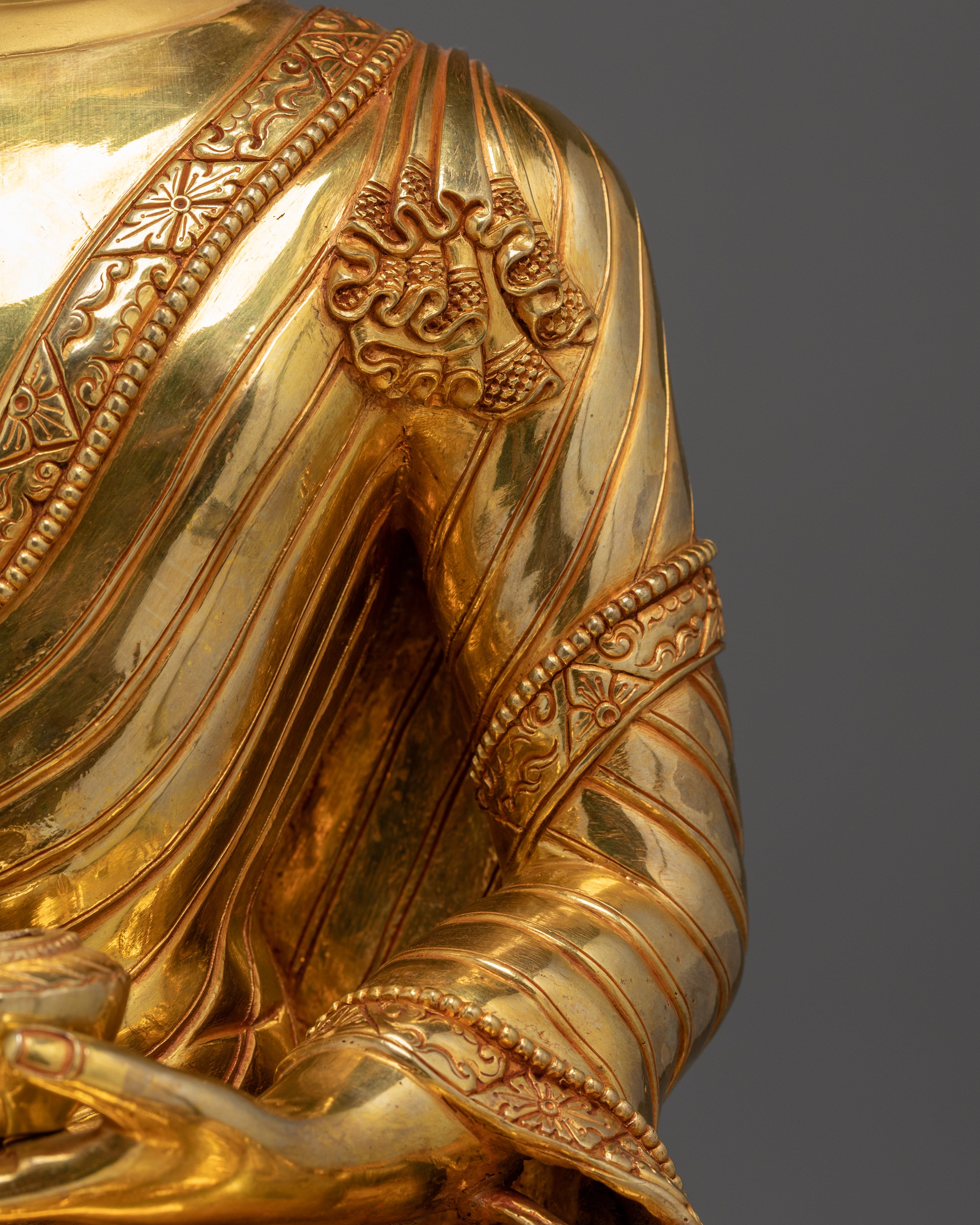 Gold Gilded Shakyamuni Buddha On Throne | Tibetan Buddhist Art