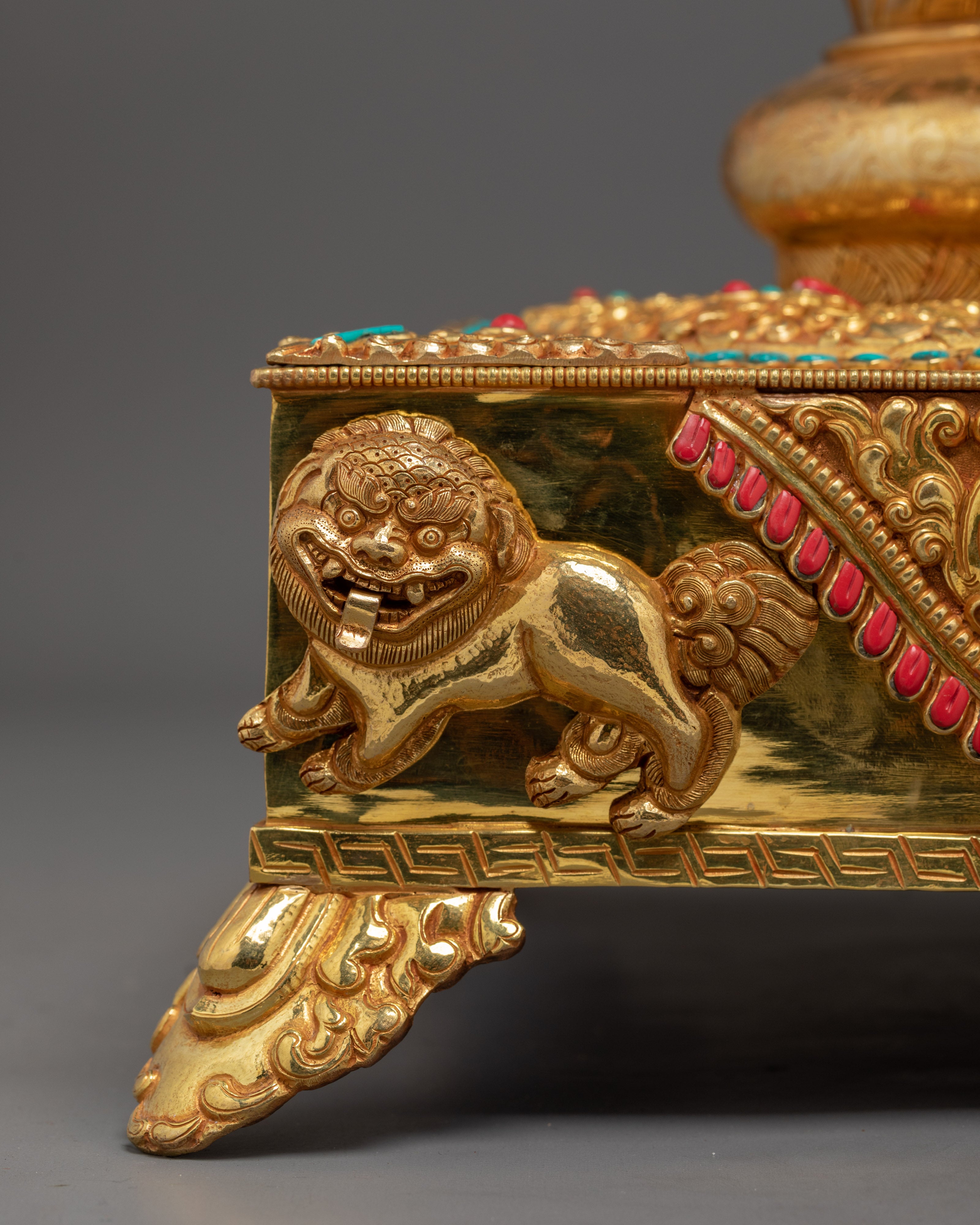 Gold Gilded Shakyamuni Buddha On Throne | Tibetan Buddhist Art