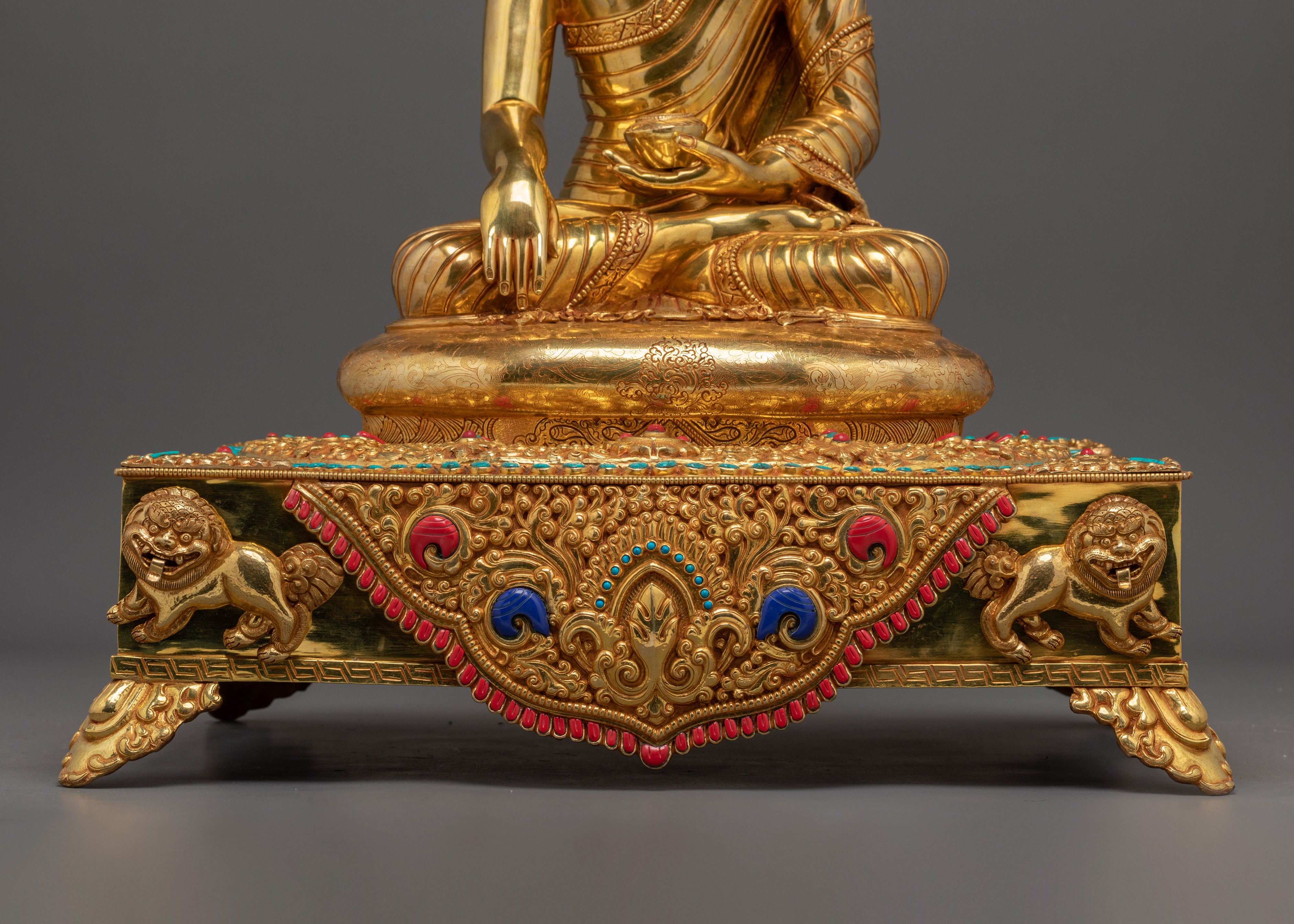 Gold Gilded Shakyamuni Buddha On Throne | Tibetan Buddhist Art