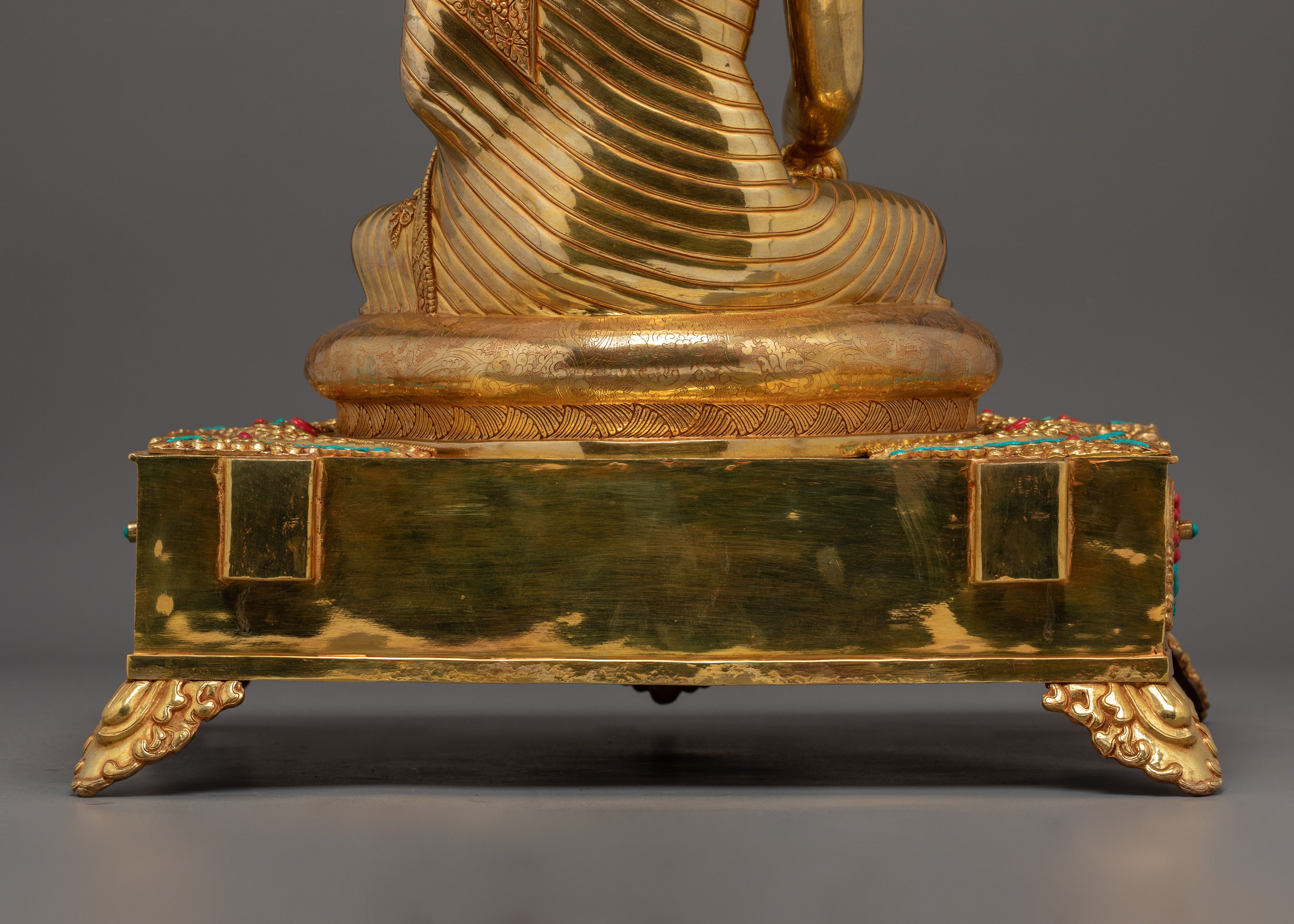 Gold Gilded Shakyamuni Buddha On Throne | Tibetan Buddhist Art