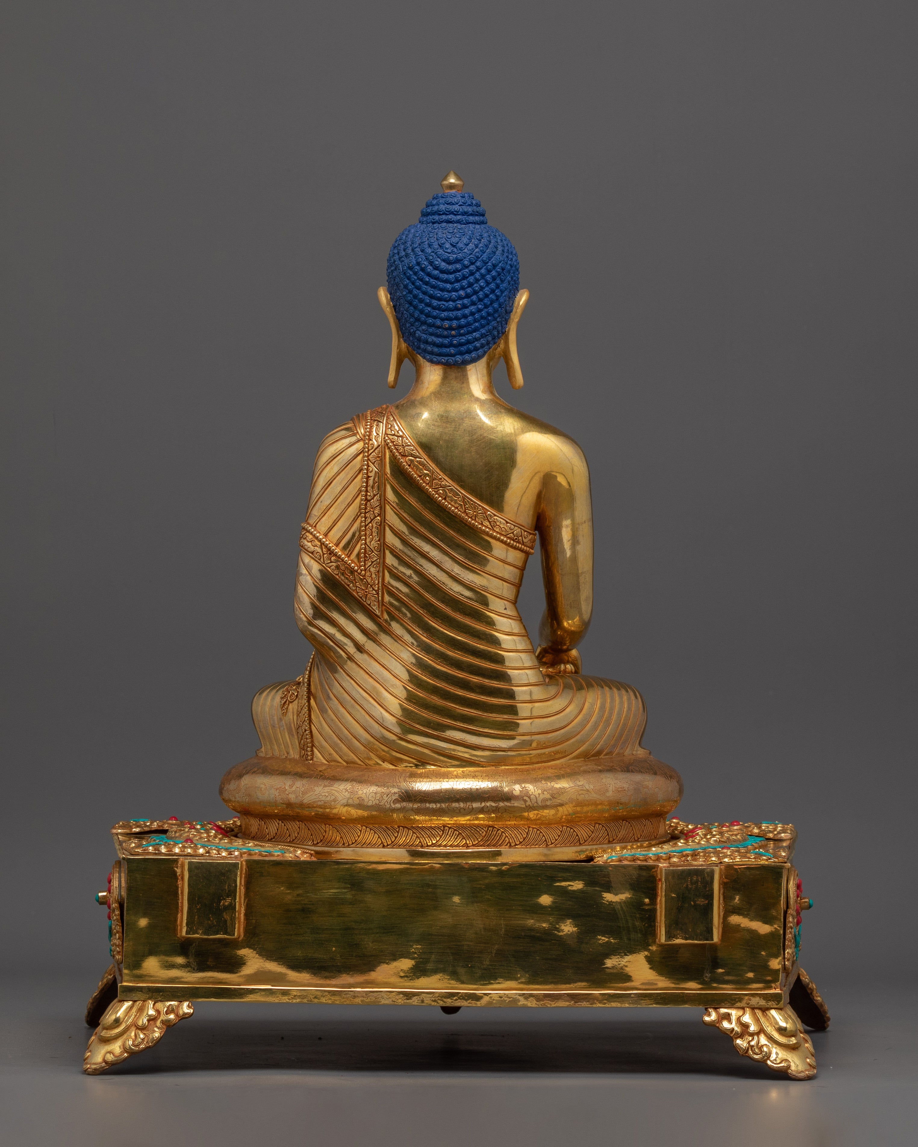 Gold Gilded Shakyamuni Buddha On Throne | Tibetan Buddhist Art