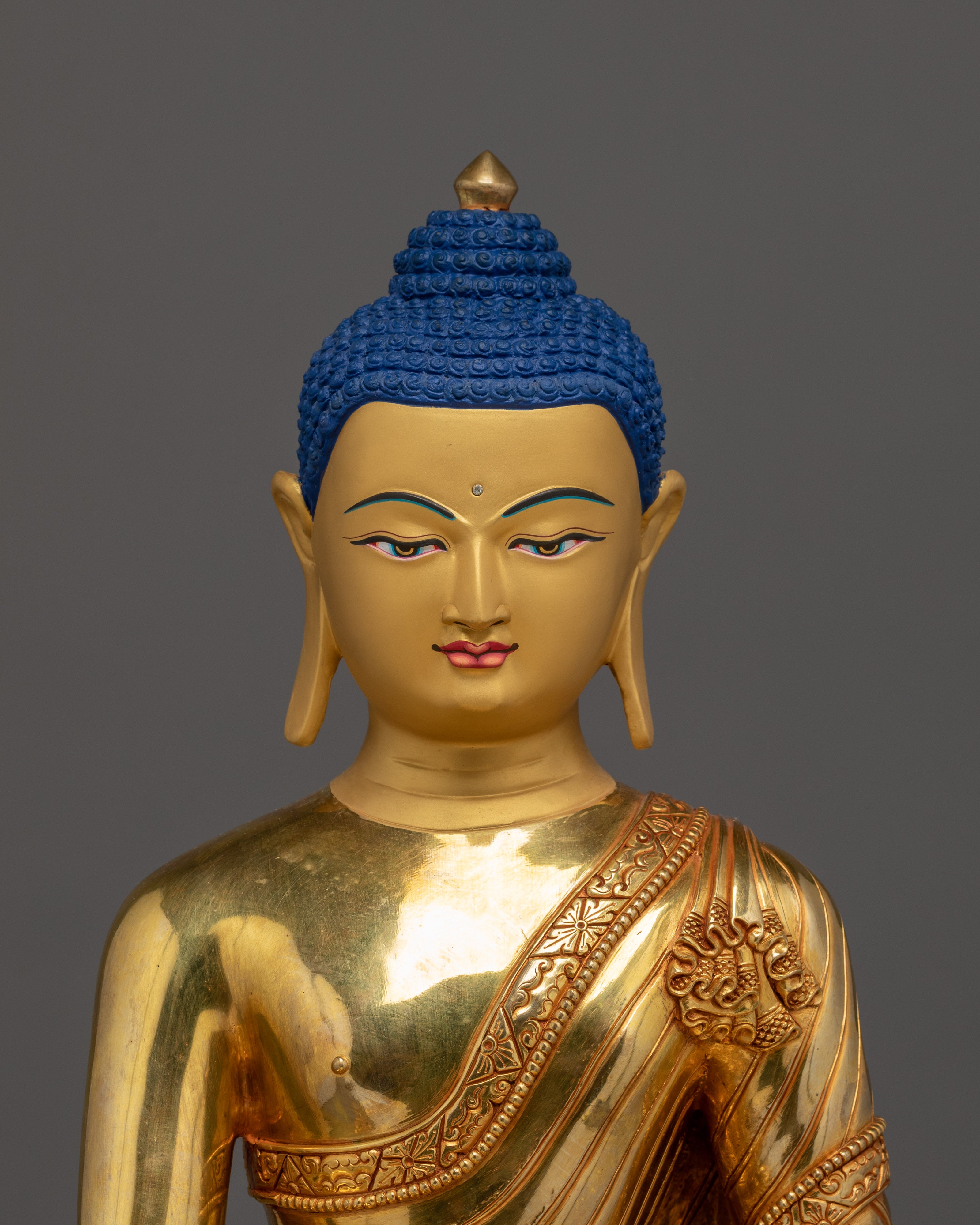 Gold Gilded Shakyamuni Buddha On Throne | Tibetan Buddhist Art