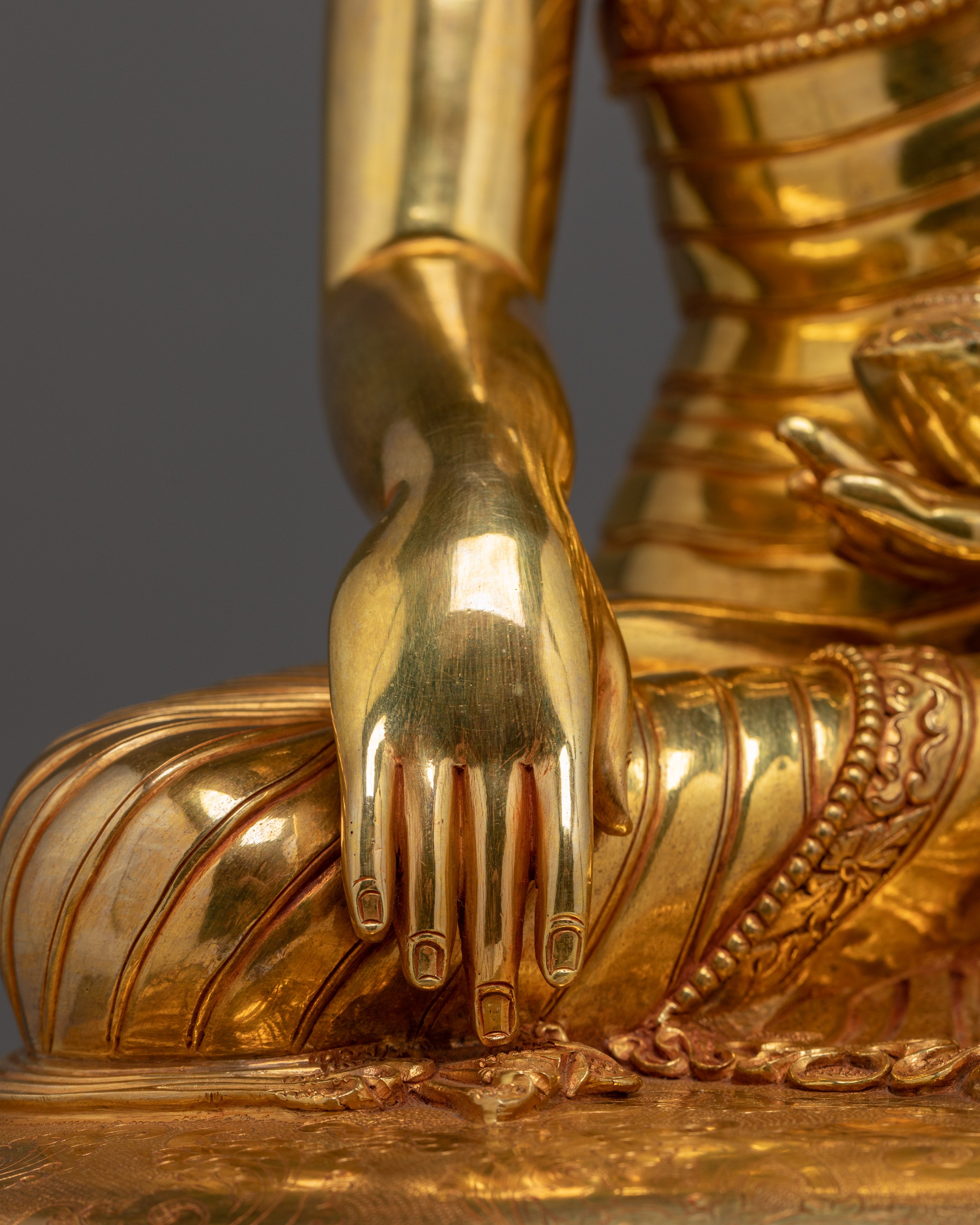 Gold Gilded Shakyamuni Buddha On Throne | Tibetan Buddhist Art