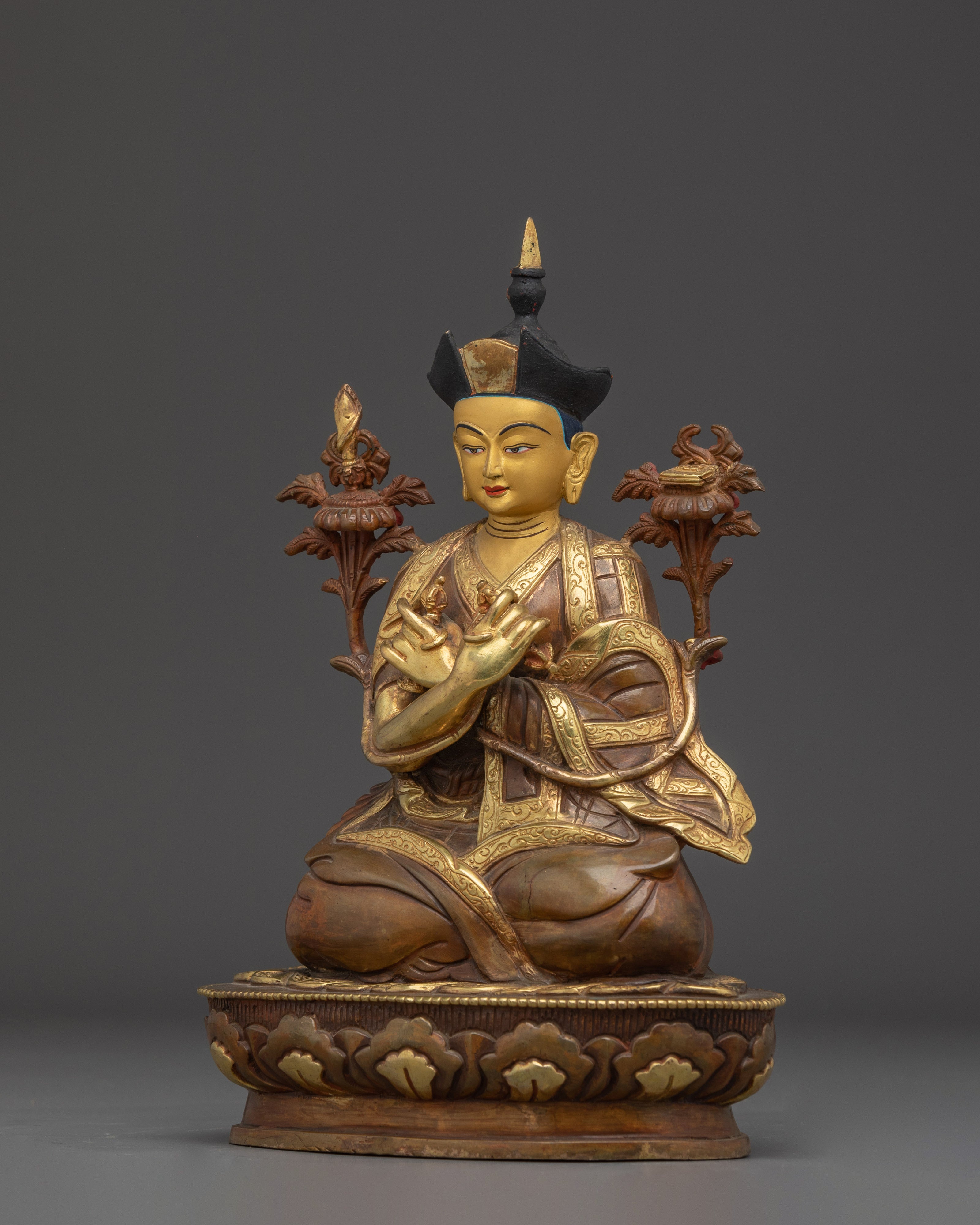 Karmapa Statue in 24K Gold Gilded Copper | Buddhist Master for Altar