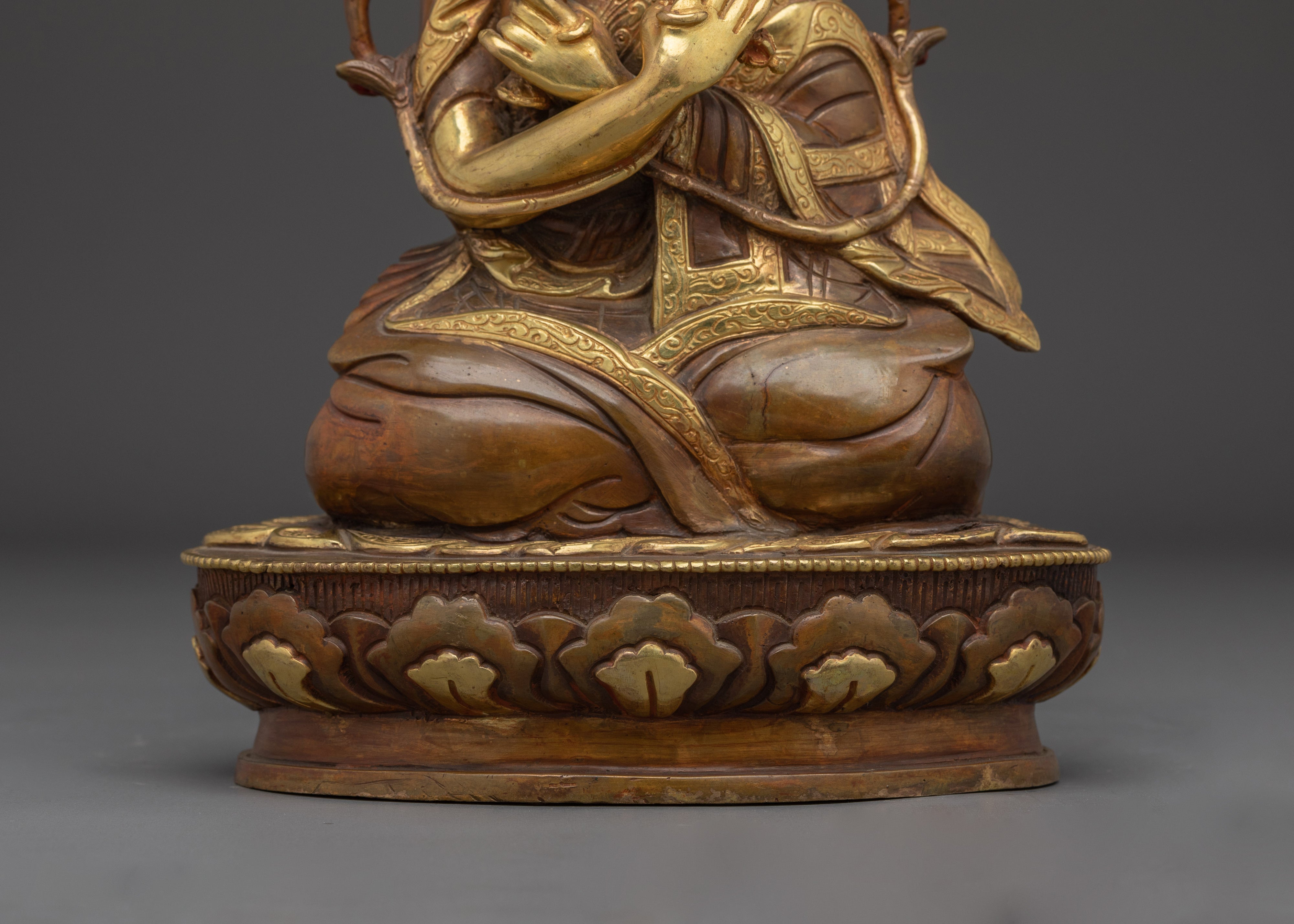 Karmapa Statue in 24K Gold Gilded Copper | Buddhist Master for Altar