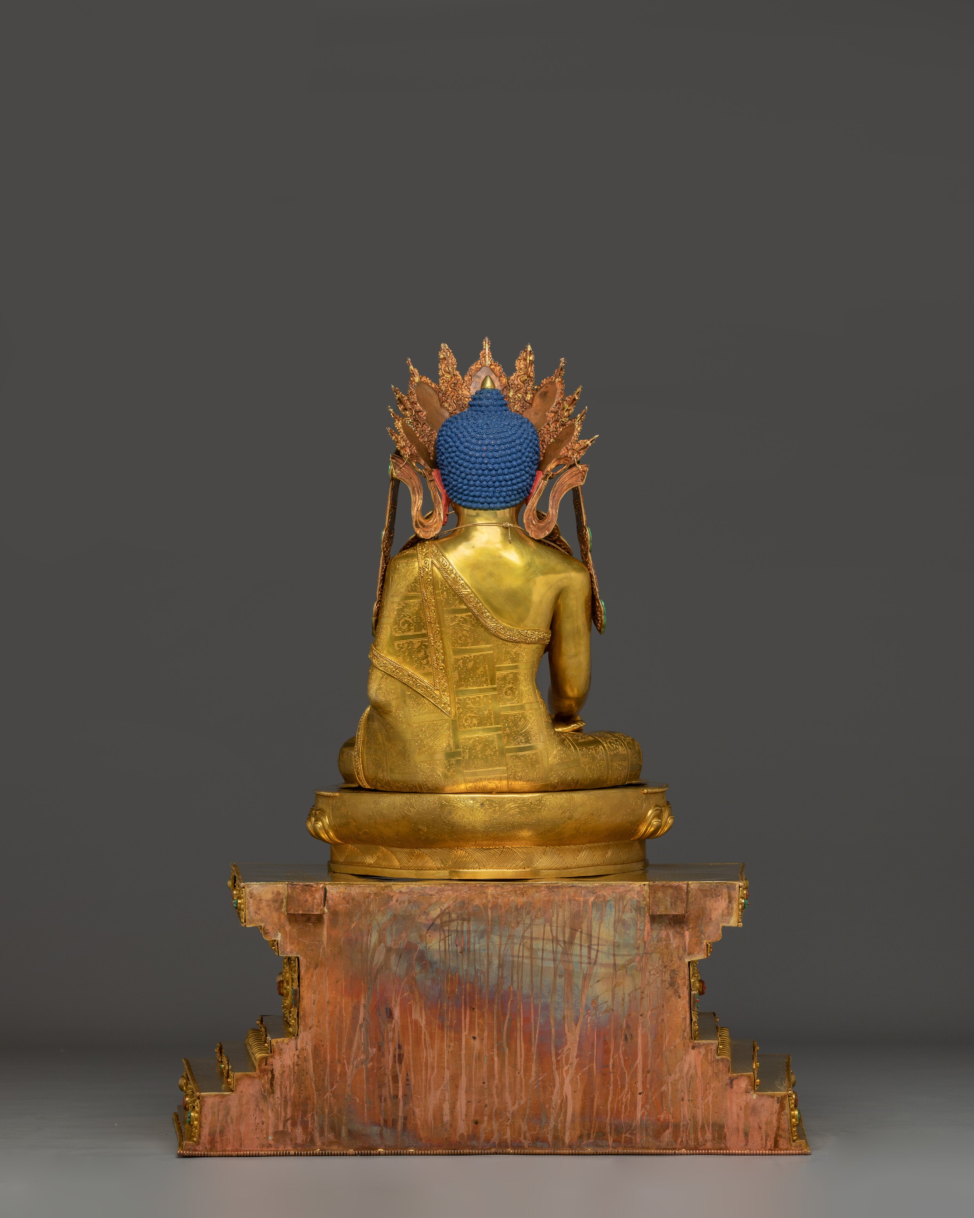 Crown shakyamuni Buddha with Throne | Handcarved Gemstones and Gold Detailing