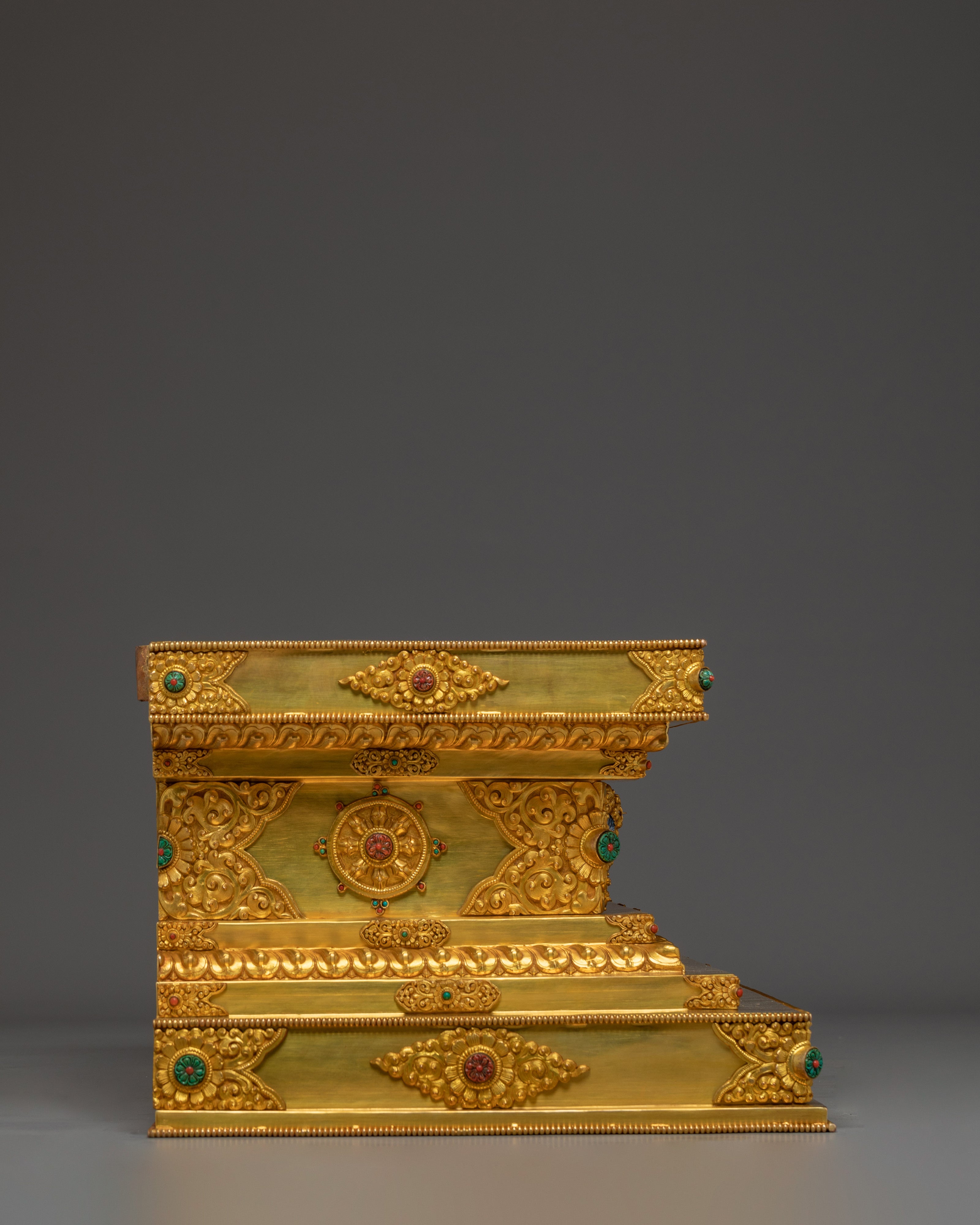 Crown shakyamuni Buddha with Throne | Handcarved Gemstones and Gold Detailing