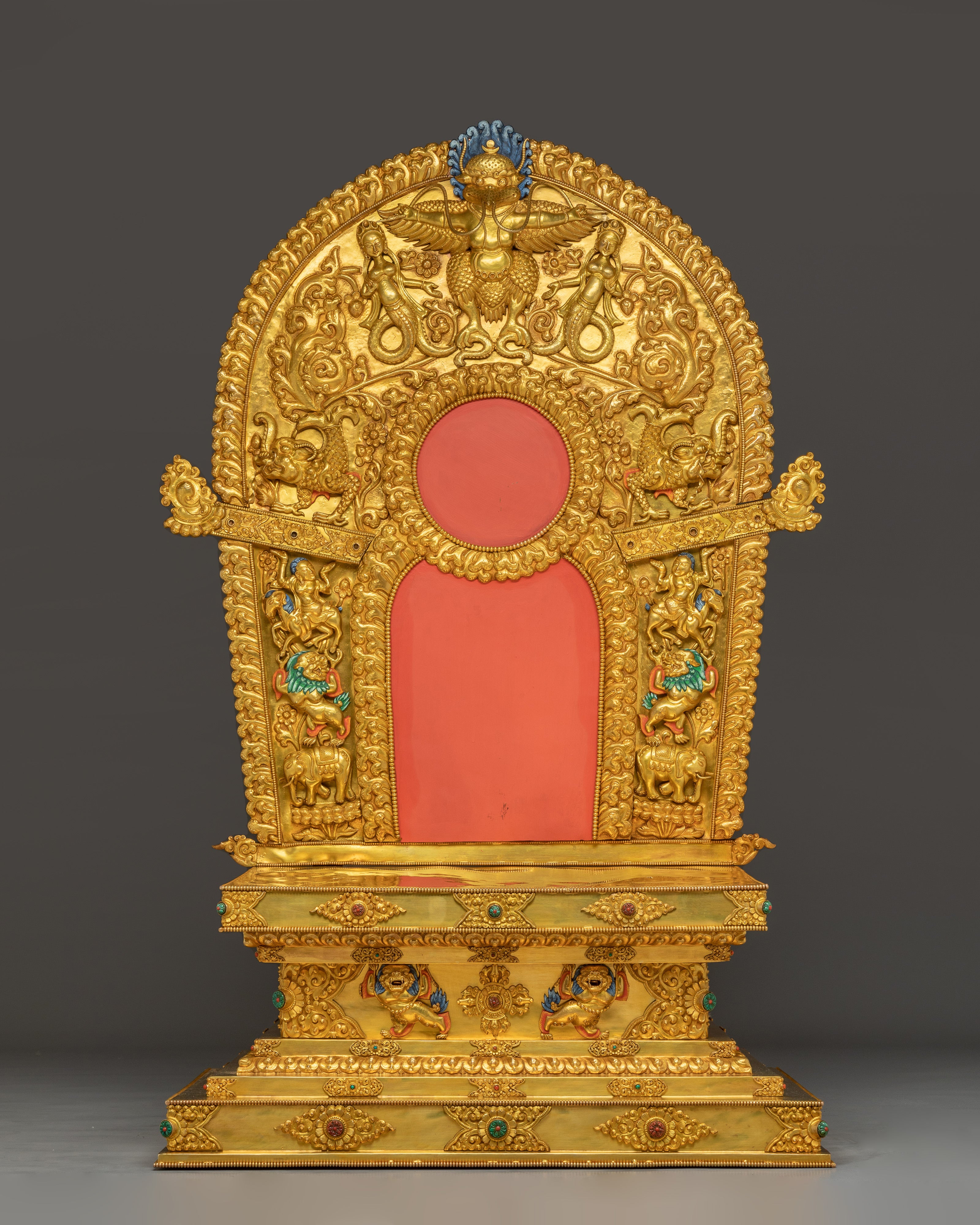 Crown shakyamuni Buddha with Throne | Handcarved Gemstones and Gold Detailing