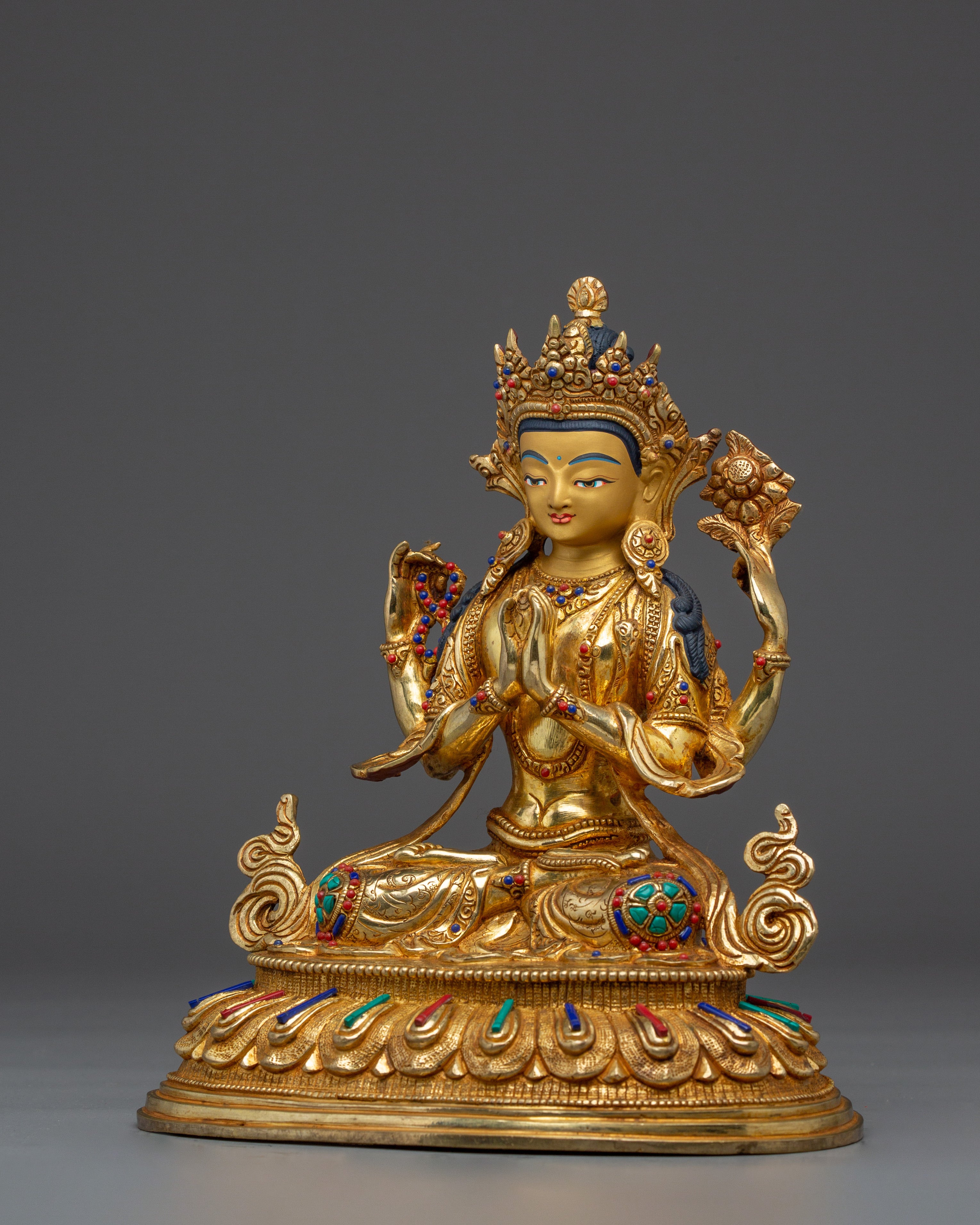 Handcrafted Chenrezig Copper Artwork | Meditation and Spiritual Decor