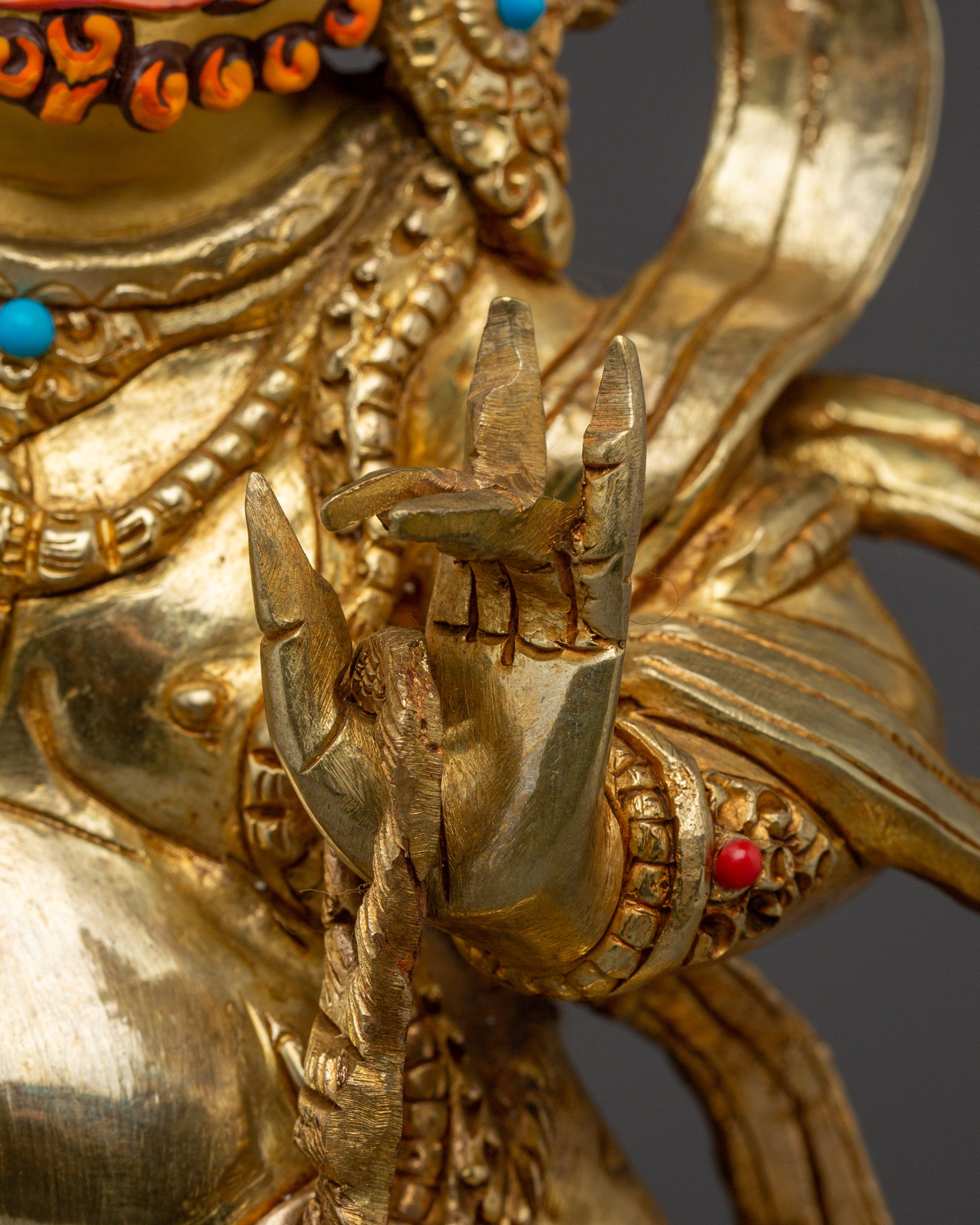 Vajrapani Deity Sculpture with Copper Body | Gold Gilded Protector Statue