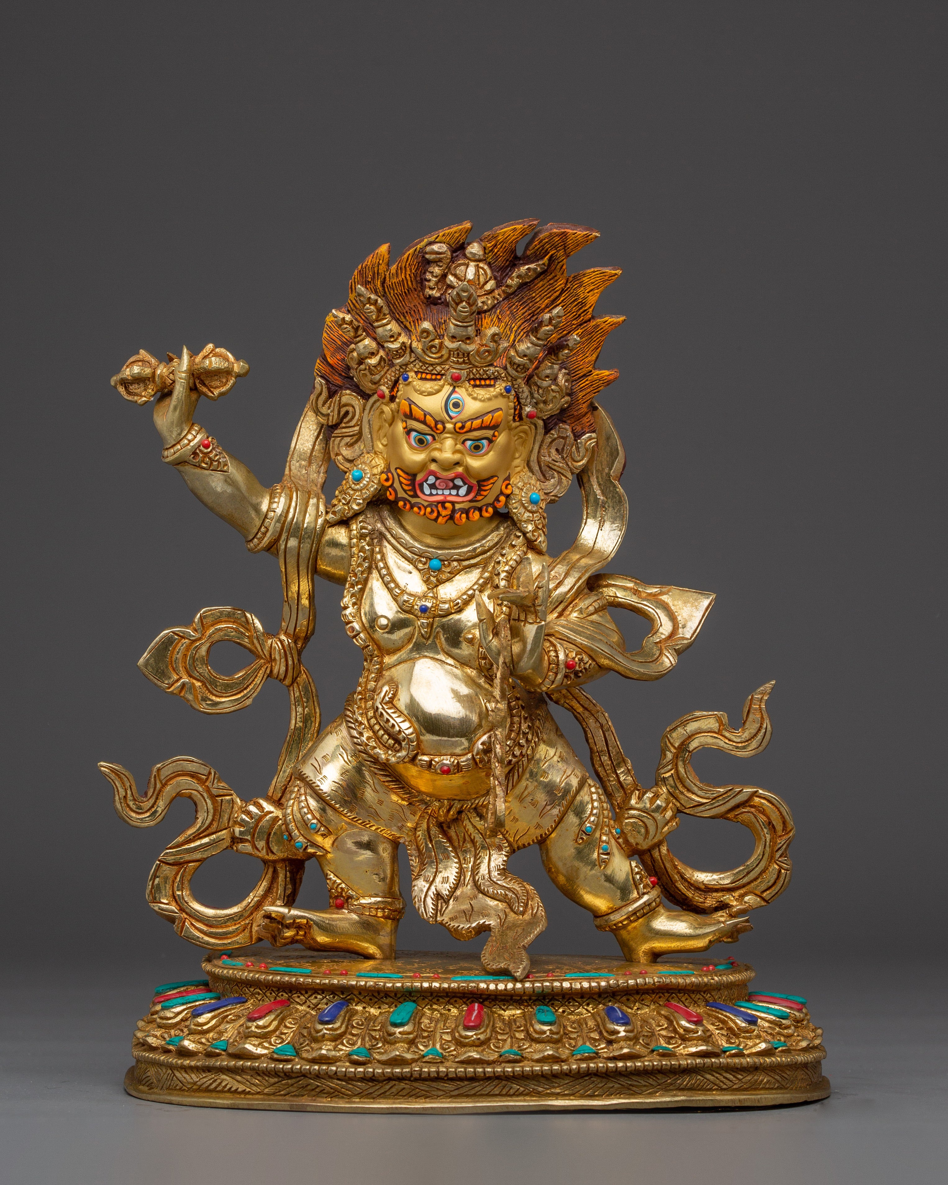 Vajrapani Deity Sculpture with Copper Body | Gold Gilded Protector Statue