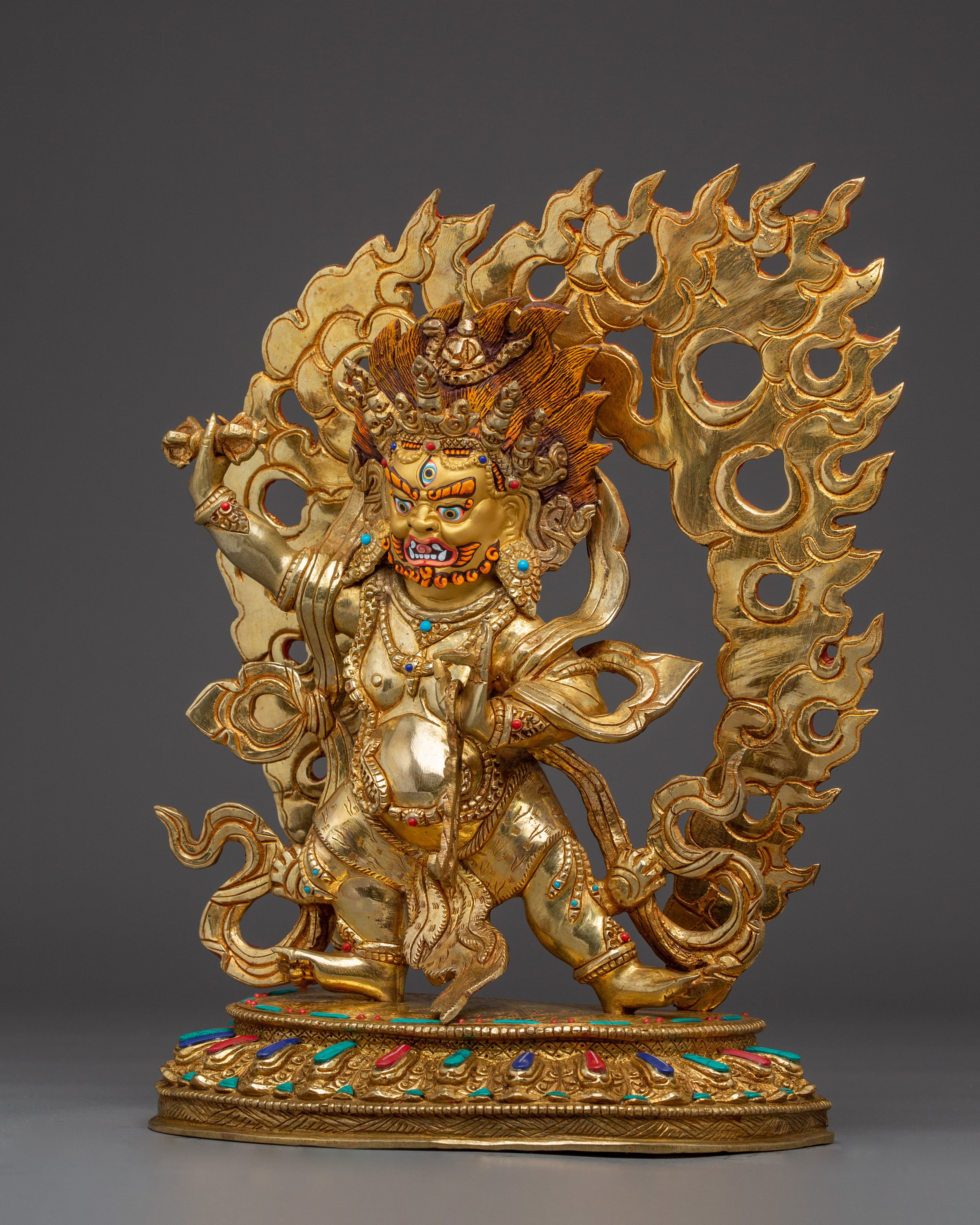 Vajrapani Deity Sculpture with Copper Body | Gold Gilded Protector Statue