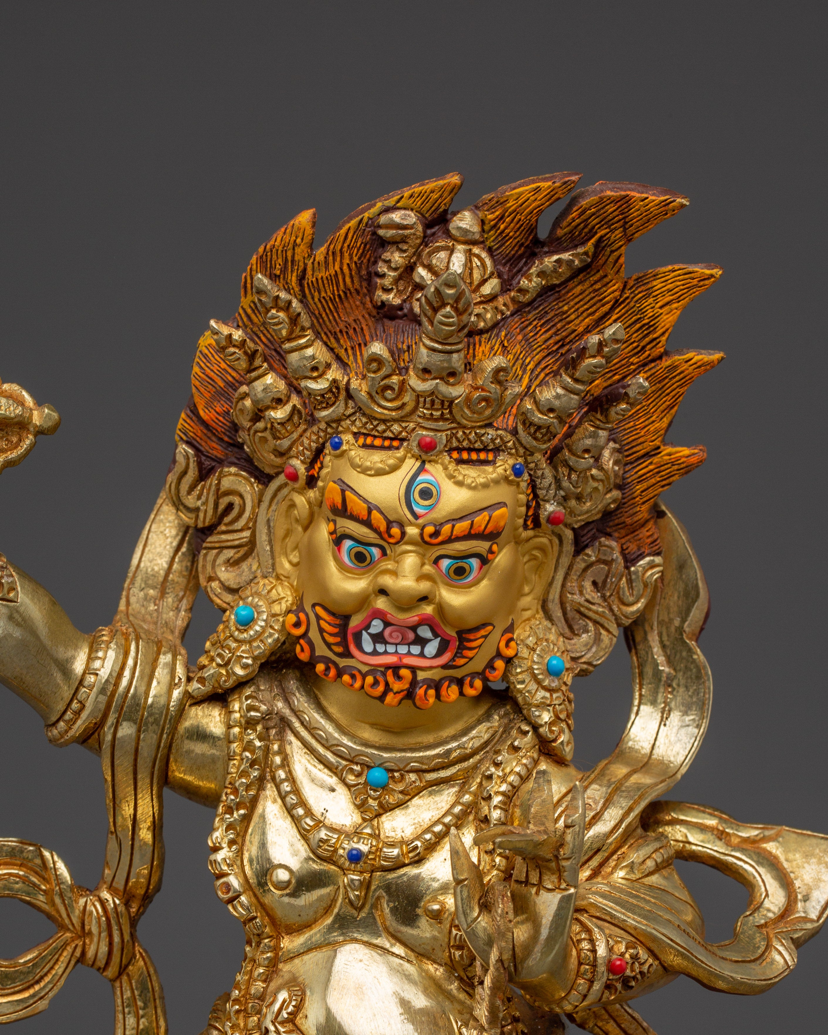 Vajrapani Deity Sculpture with Copper Body | Gold Gilded Protector Statue