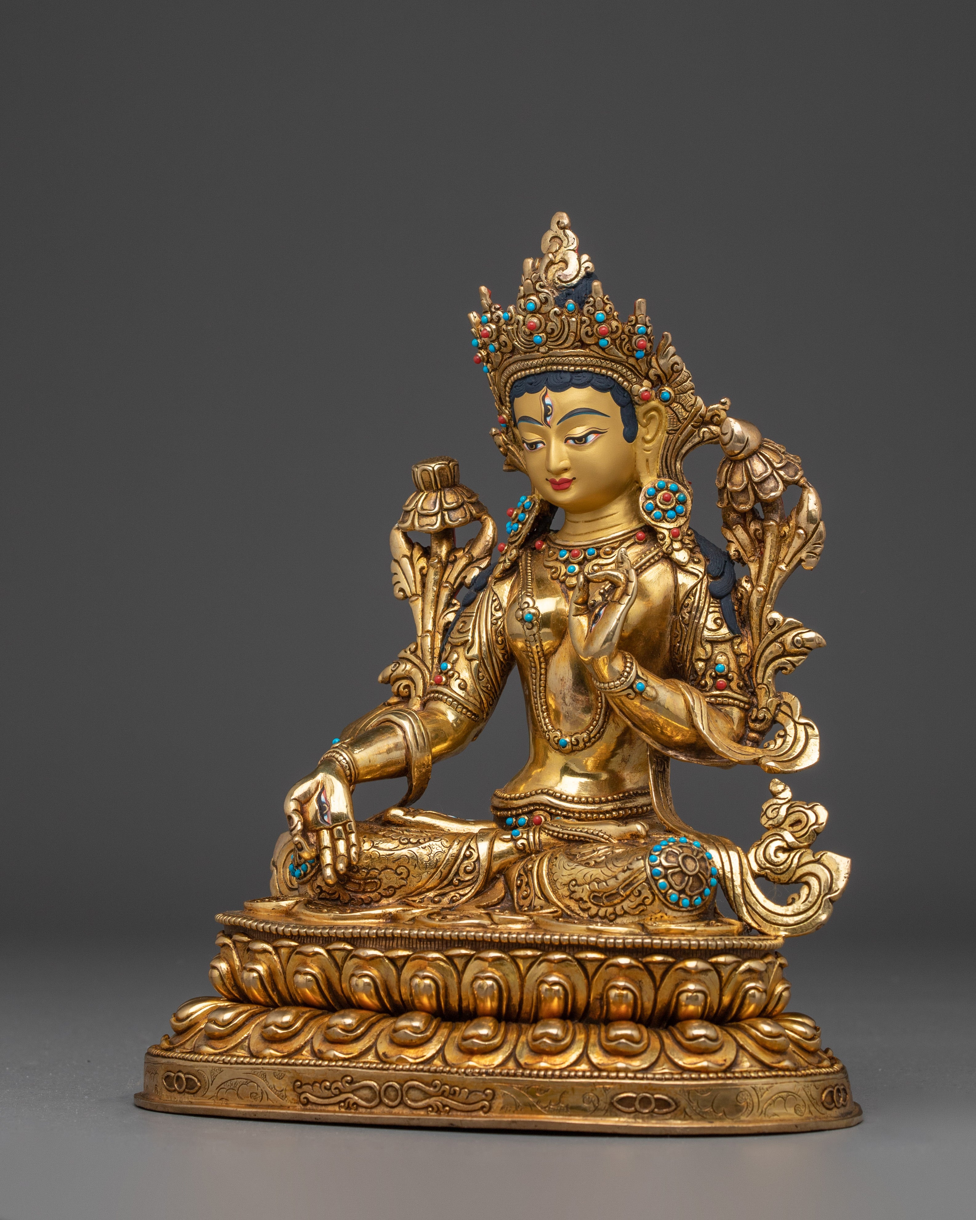 White Tara Gold Gilded Copper Art | Enlightened Feminine Energy