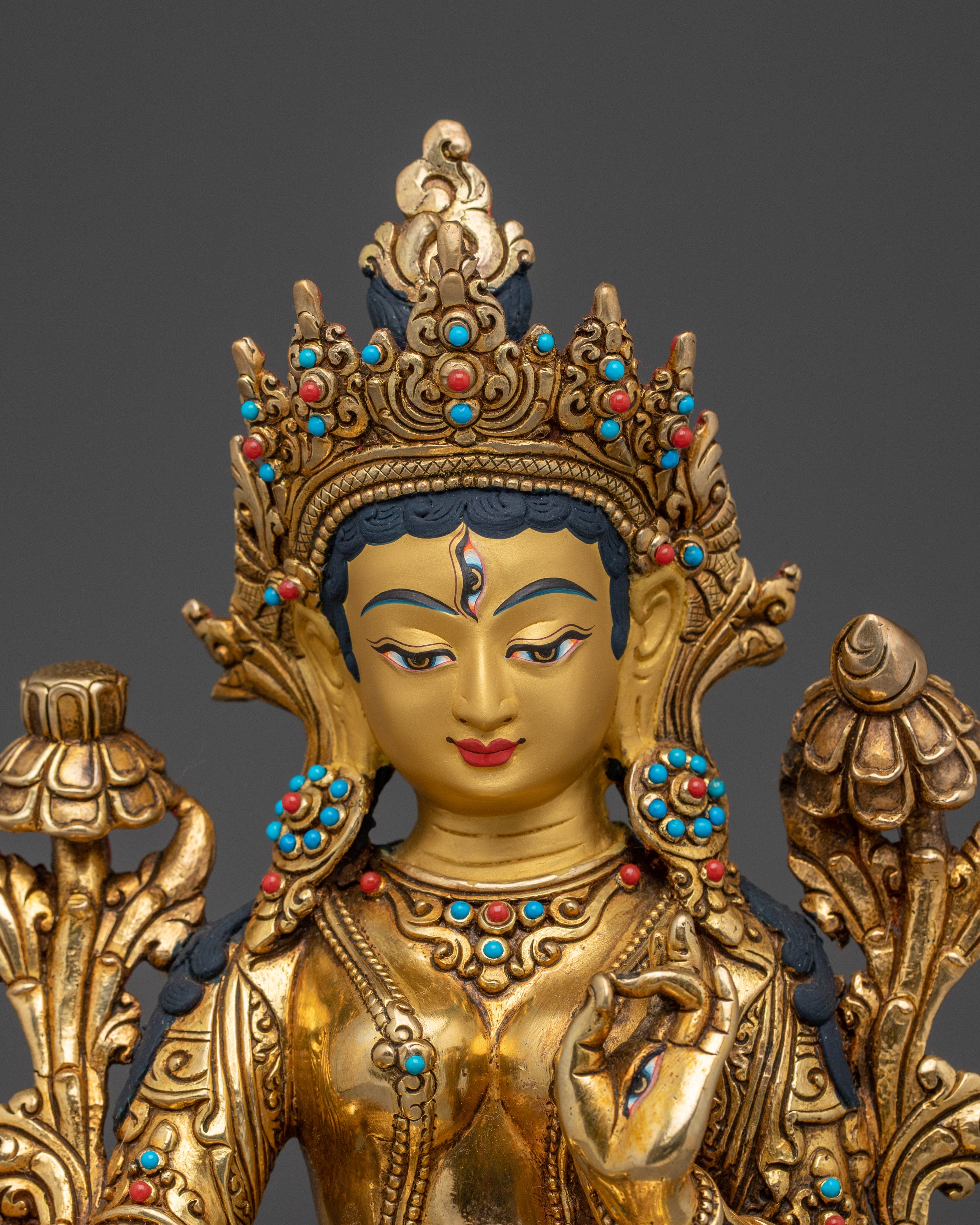 White Tara Gold Gilded Copper Art | Enlightened Feminine Energy