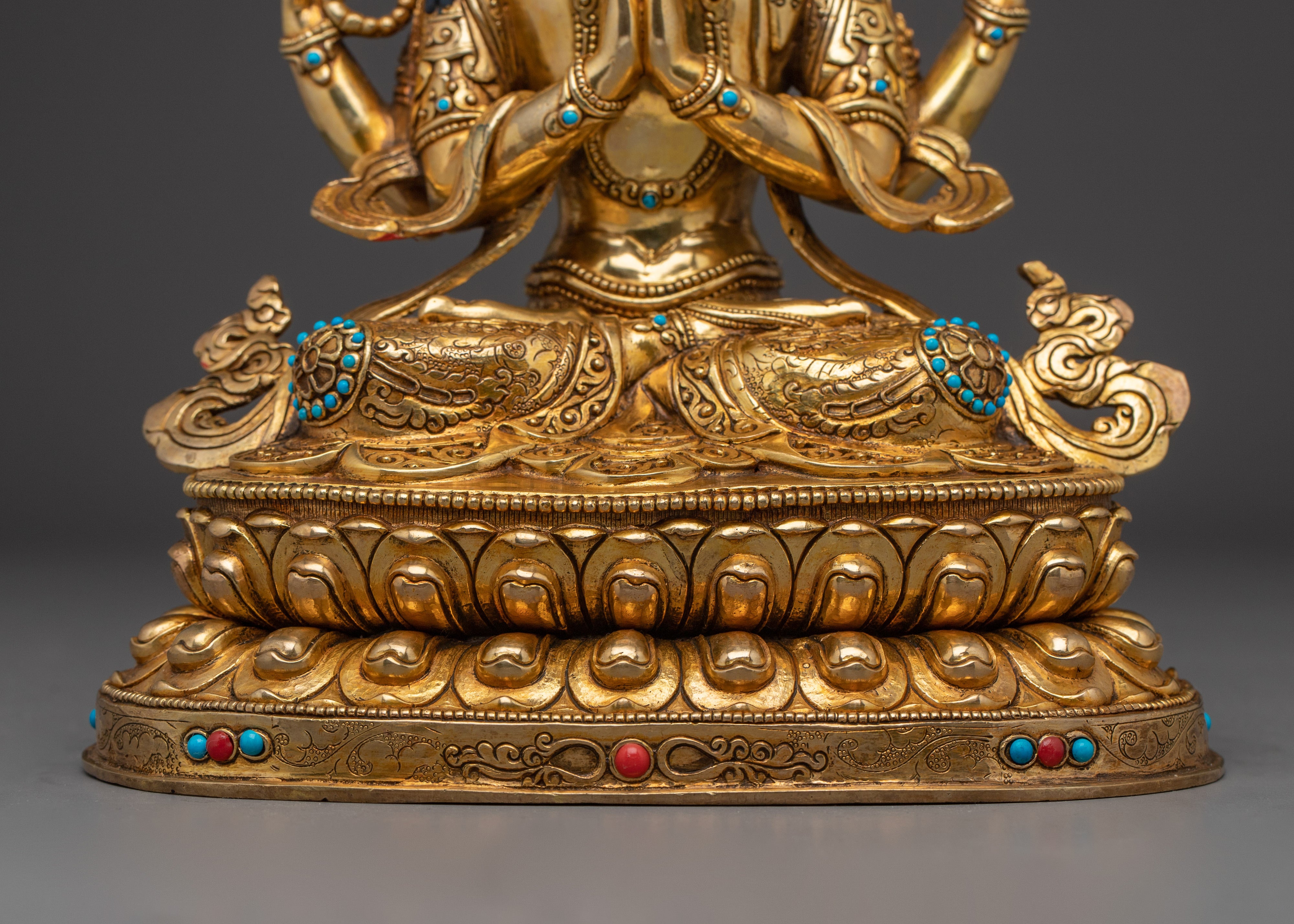 Handcrafted Chenrezig Golden Copper Art | Meditation and Spiritual Decor