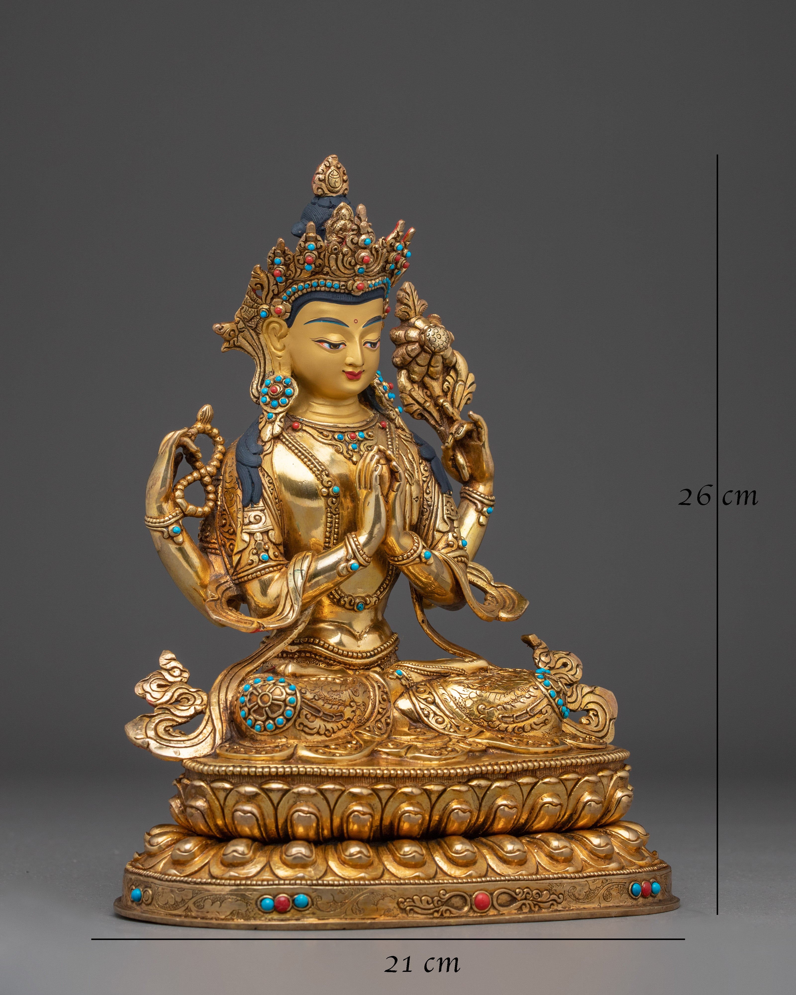 Handcrafted Chenrezig Golden Copper Art