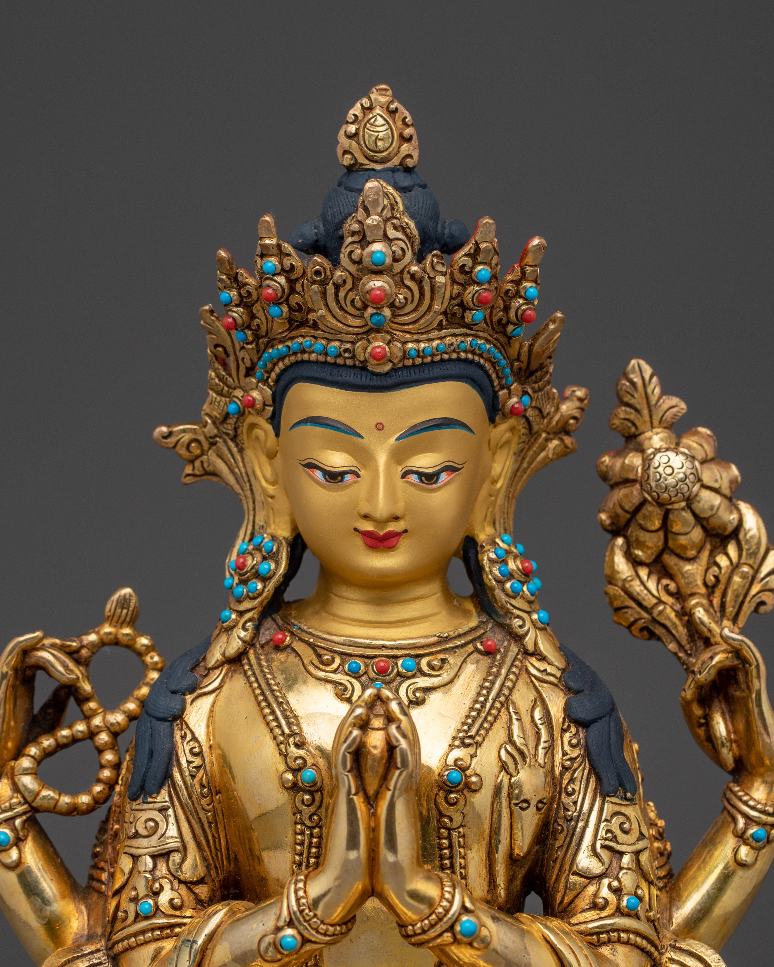 Handcrafted Chenrezig Golden Copper Art | Meditation and Spiritual Decor