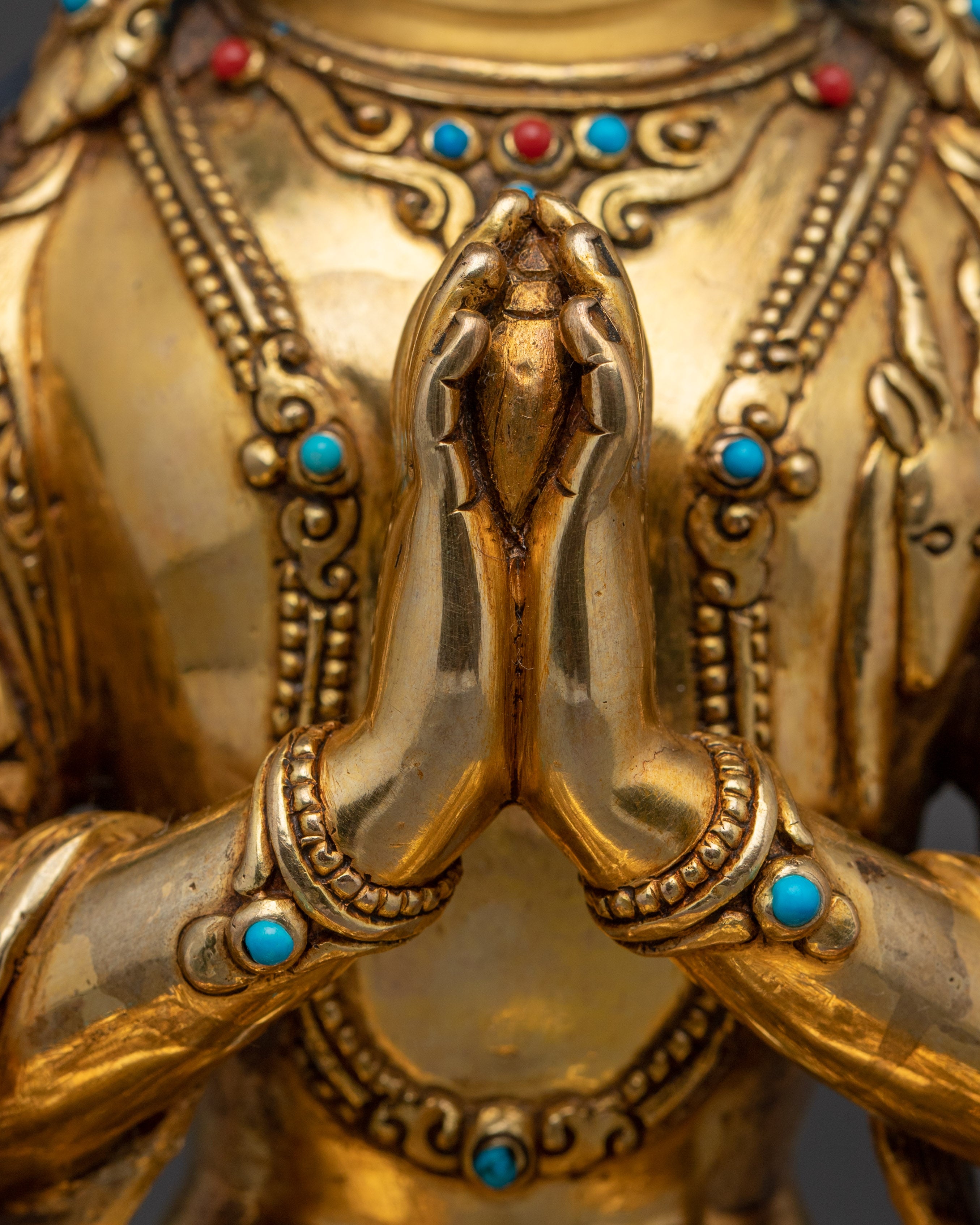 Handcrafted Chenrezig Golden Copper Art | Meditation and Spiritual Decor