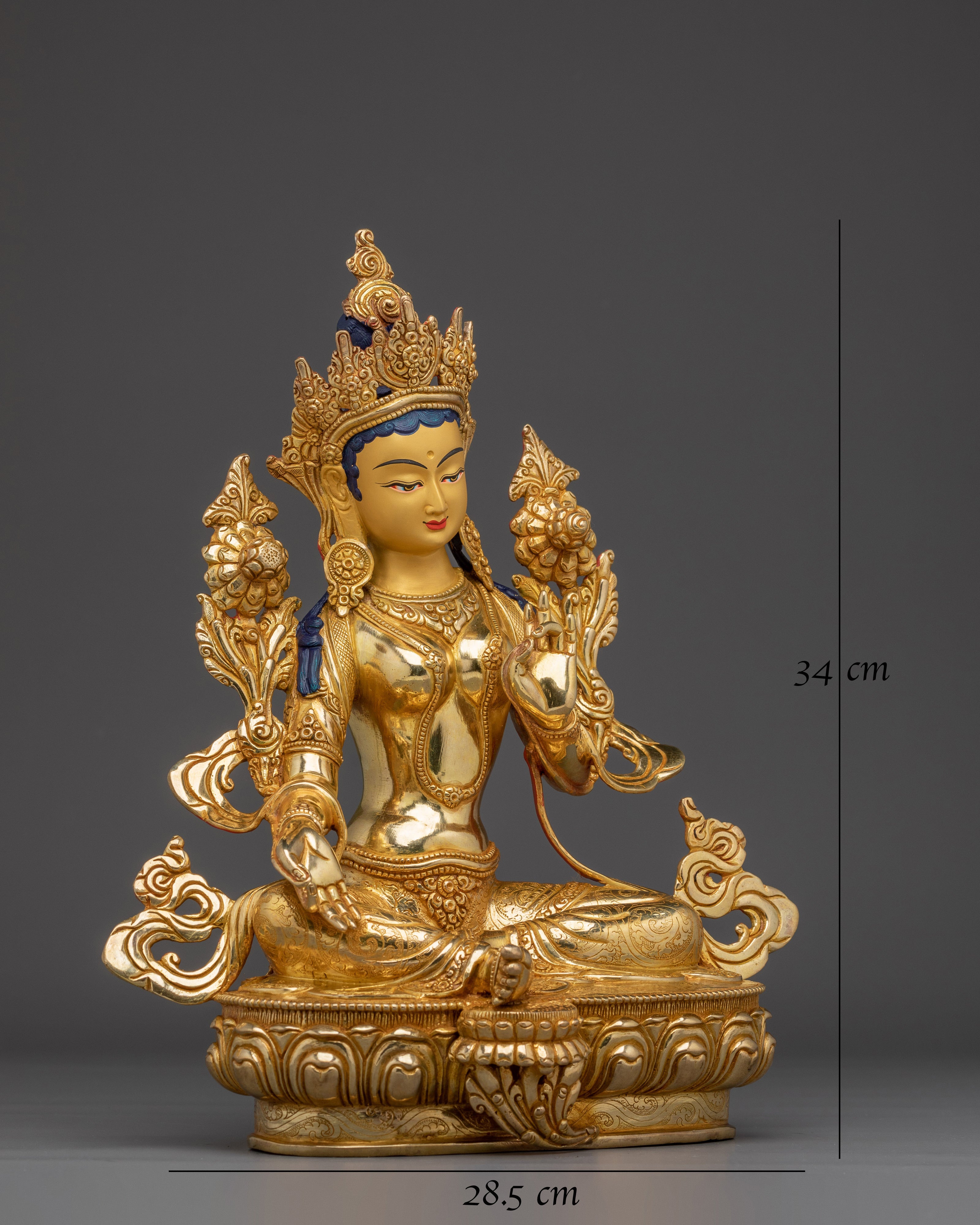 Green Tara 24K Gold Gilded Copper Statue