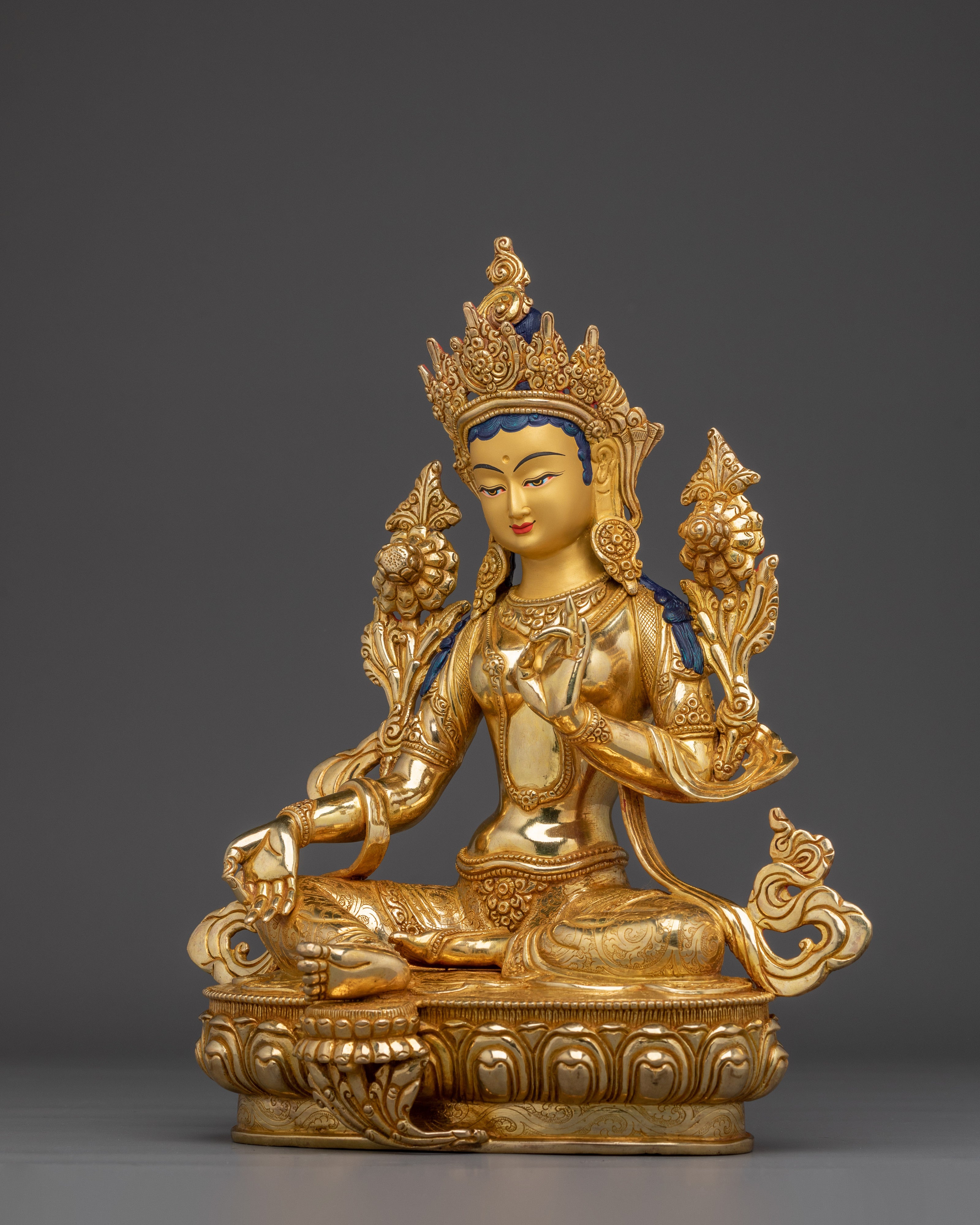 Green Tara 24K Gold Gilded Copper Statue | Bodhisattva of Compassion and Protection