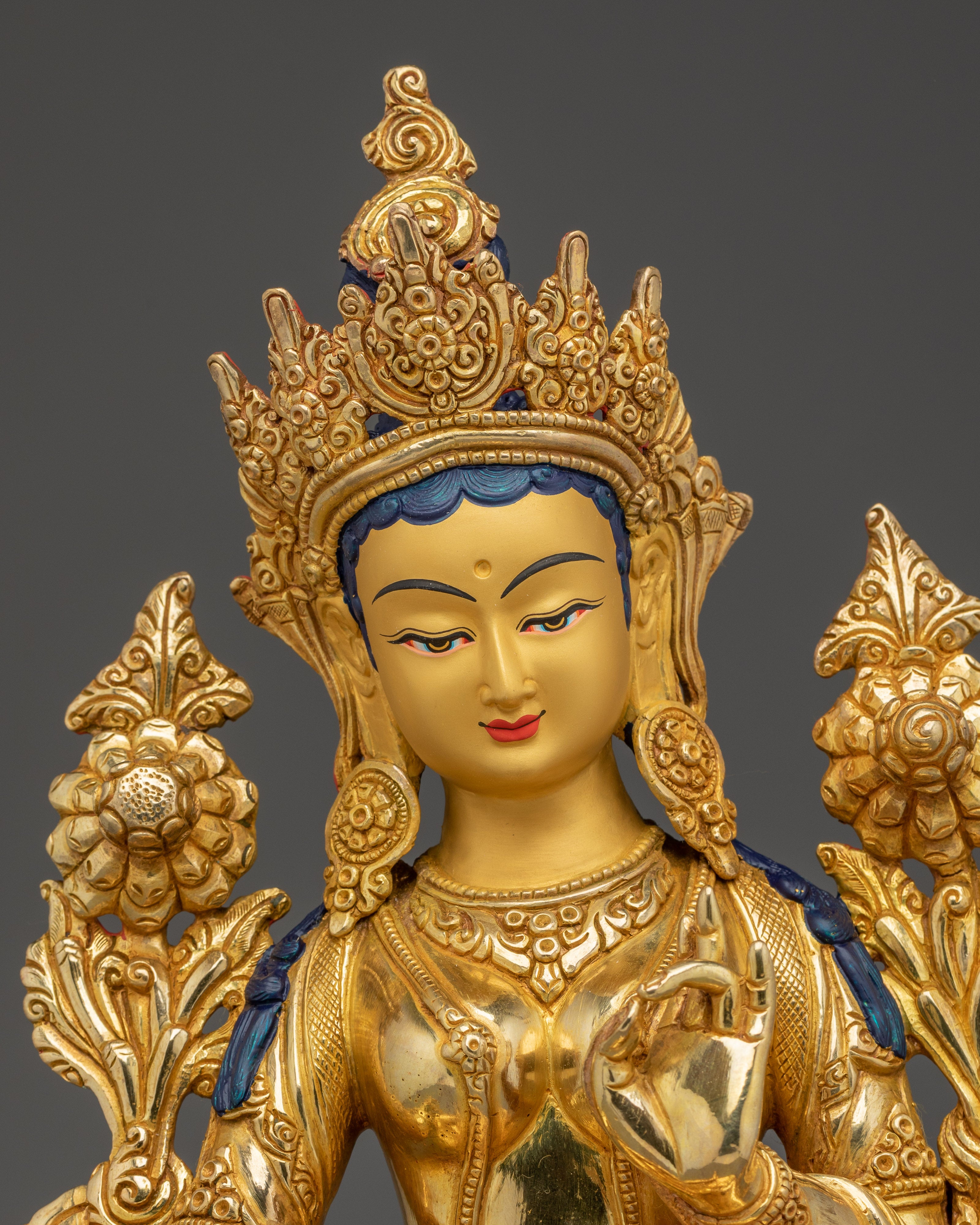 Green Tara 24K Gold Gilded Copper Statue | Bodhisattva of Compassion and Protection