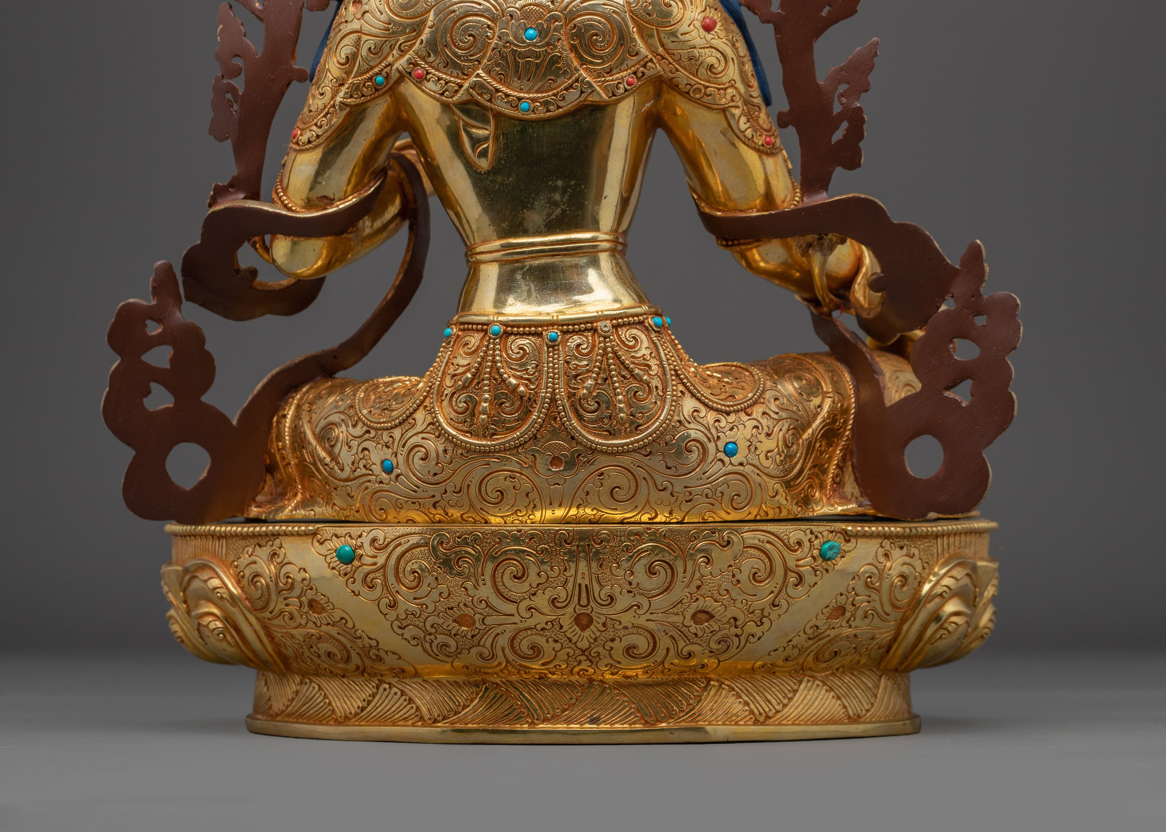 Green Tara Goddess of Compassion for Altar | Gold Gilded Buddhist Deity with Gemstones