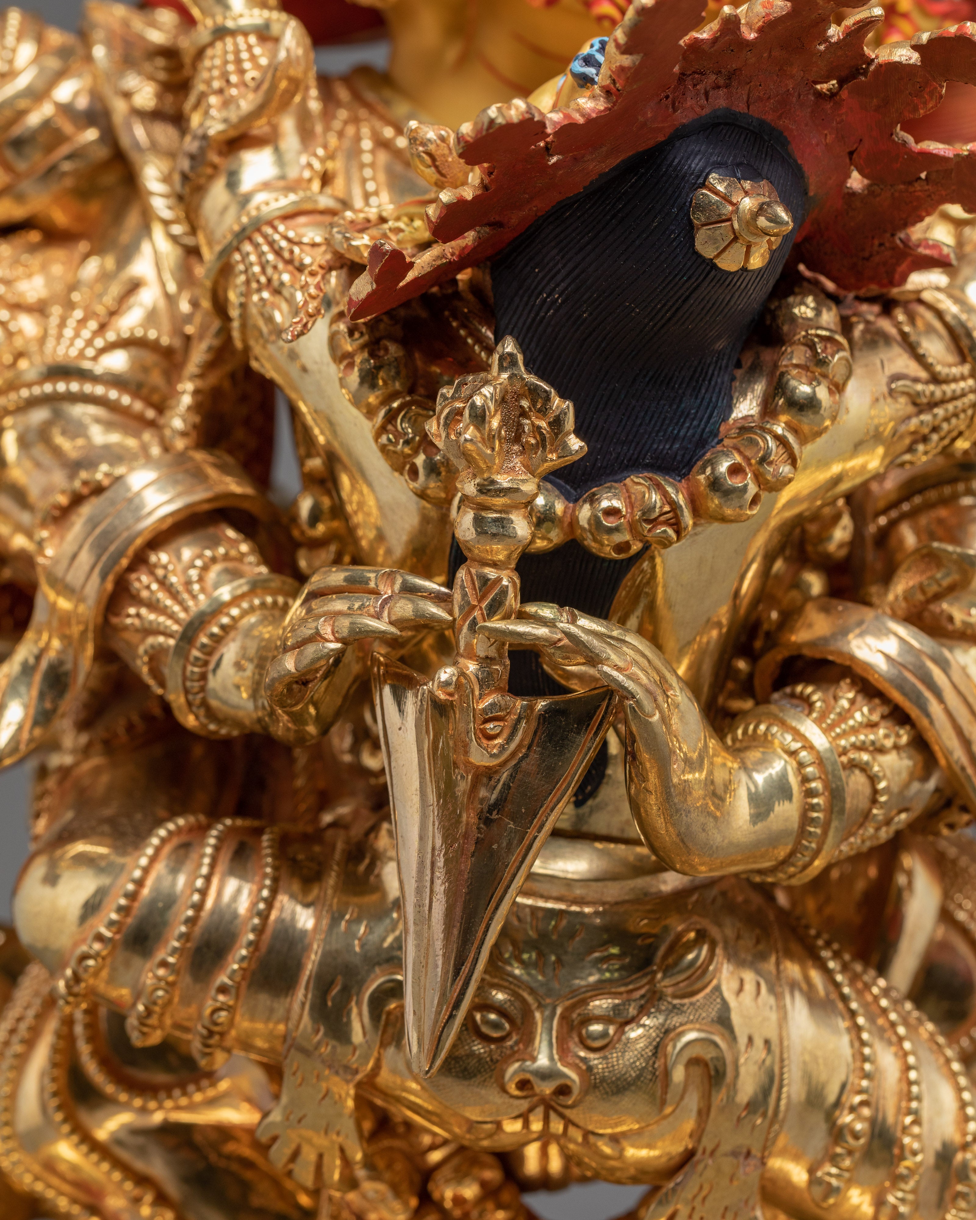 Handmade Vajrakilaya Statue 24K Gold-Gilded | Protector Copper Sculpture for Altar & Tibetan Practice