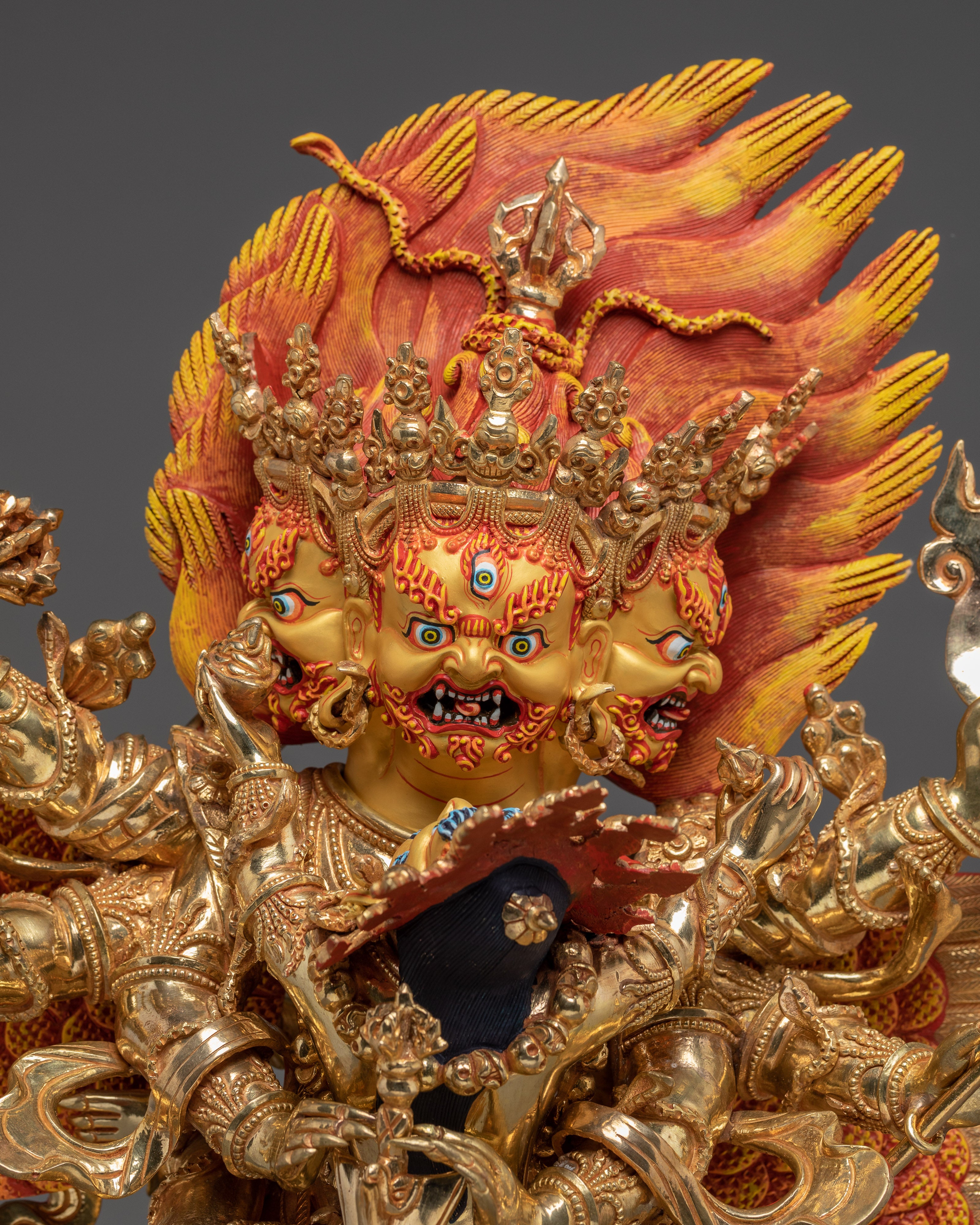 Handmade Vajrakilaya Statue 24K Gold-Gilded | Protector Copper Sculpture for Altar & Tibetan Practice