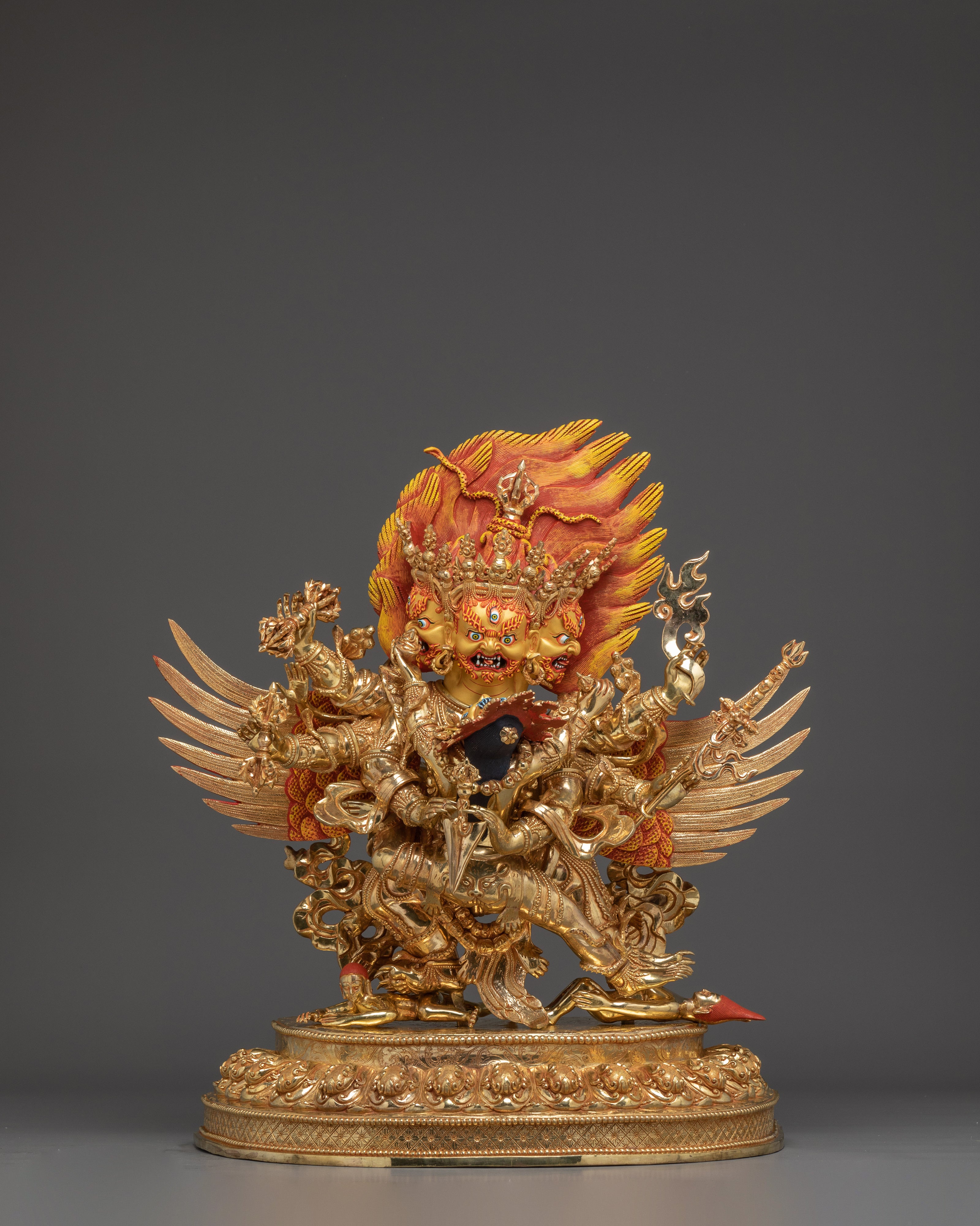 Handmade Vajrakilaya Statue 24K Gold-Gilded | Protector Copper Sculpture for Altar & Tibetan Practice