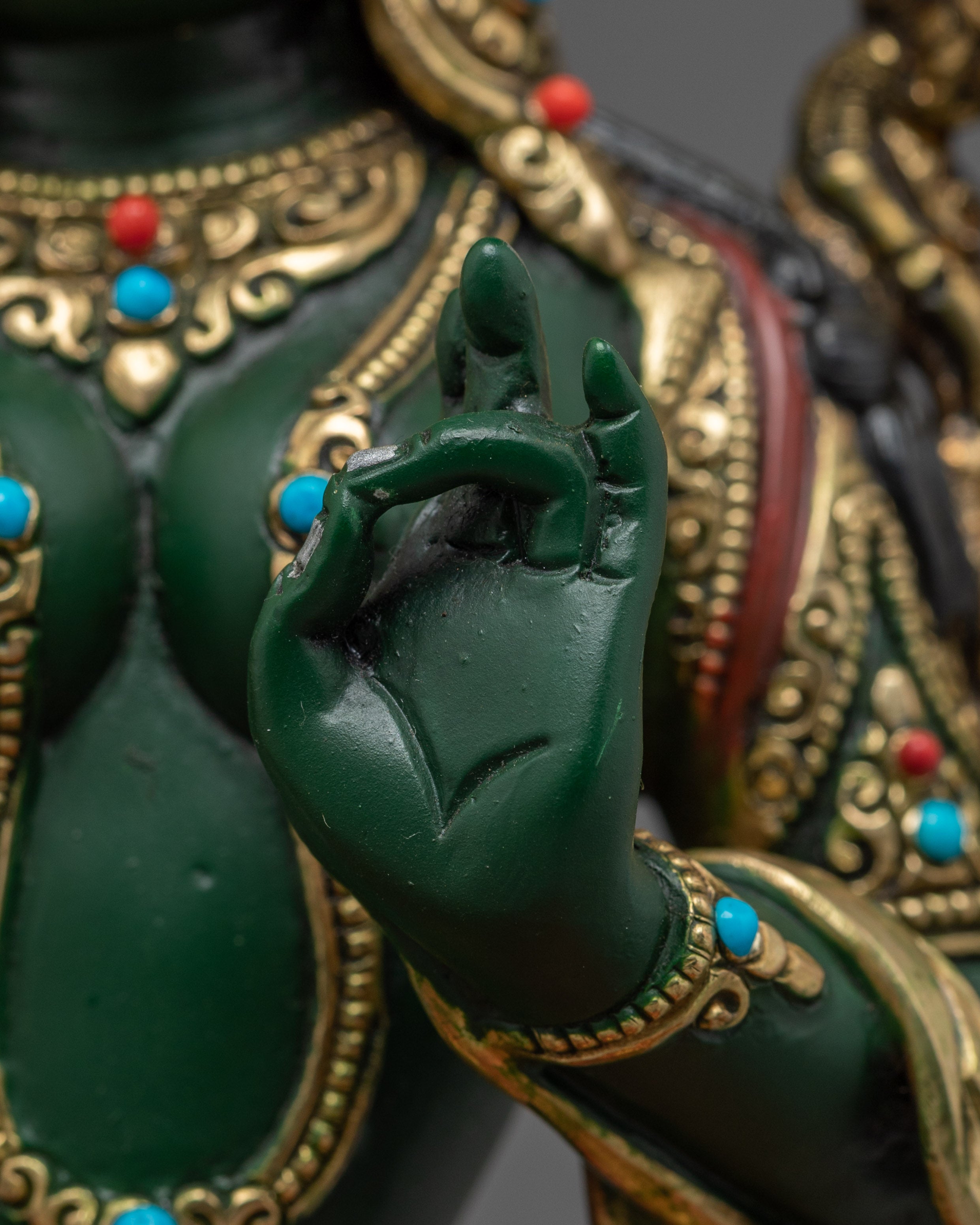 Colorful Green Tara, Compassion Deity Art | Himalayan Buddhist Statue