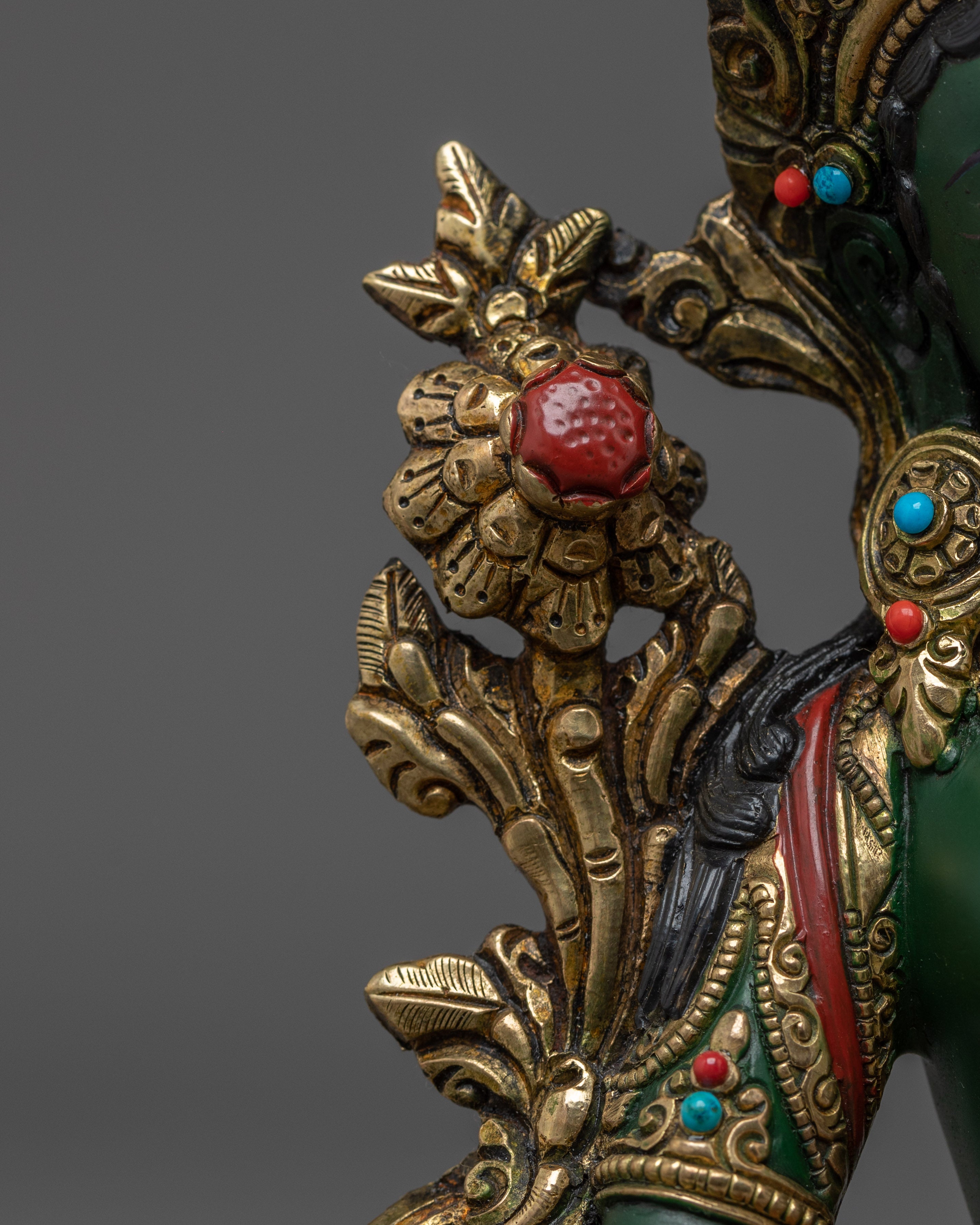 Colorful Green Tara, Compassion Deity Art | Himalayan Buddhist Statue