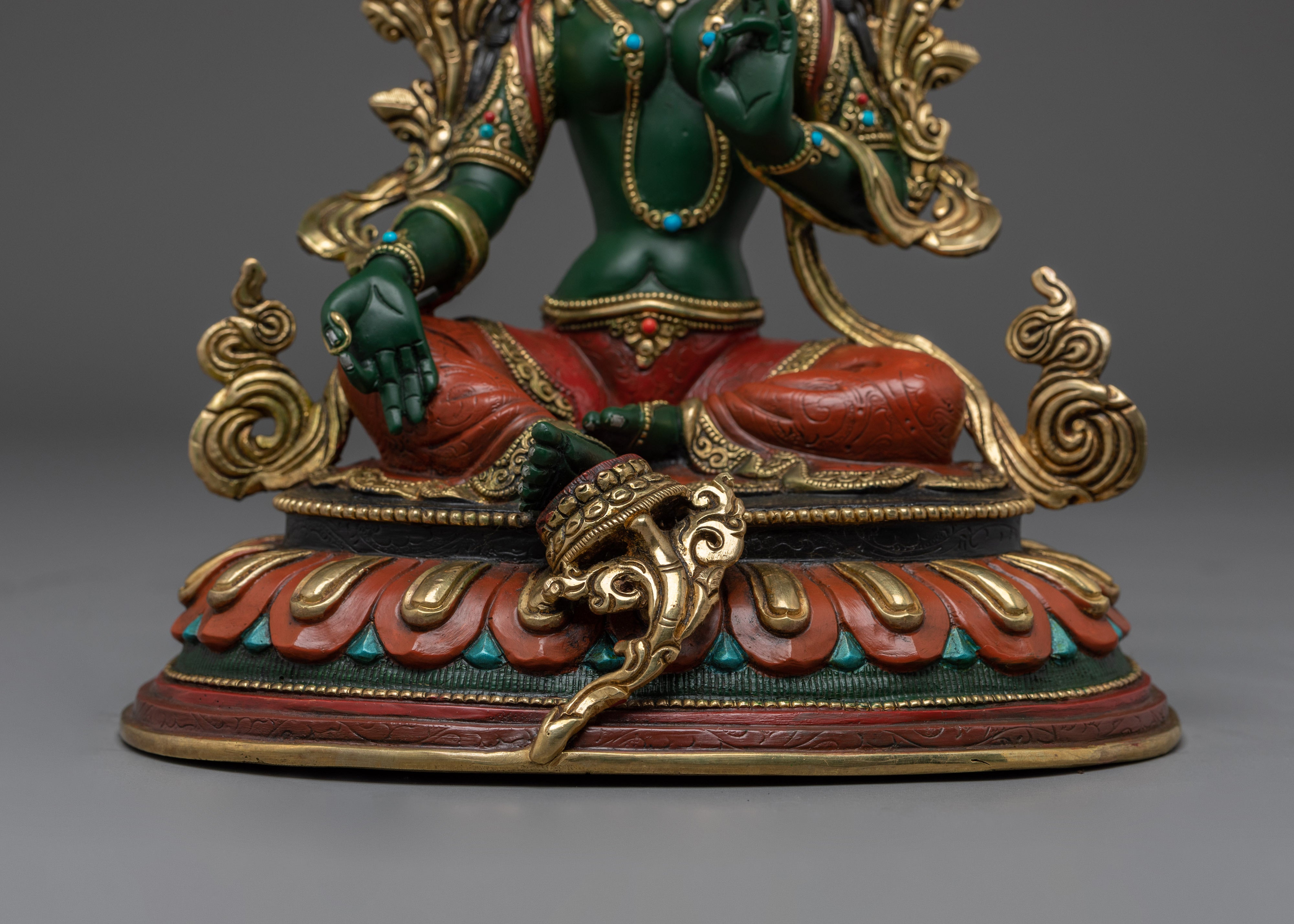 Colorful Green Tara, Compassion Deity Art | Himalayan Buddhist Statue