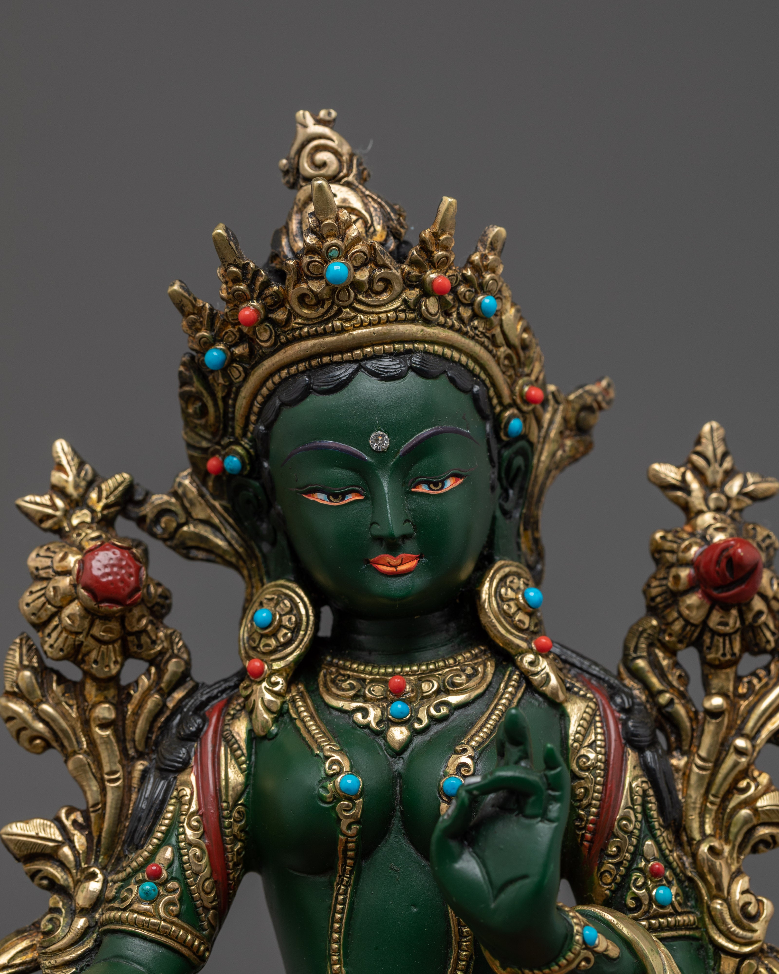 Colorful Green Tara, Compassion Deity Art | Himalayan Buddhist Statue