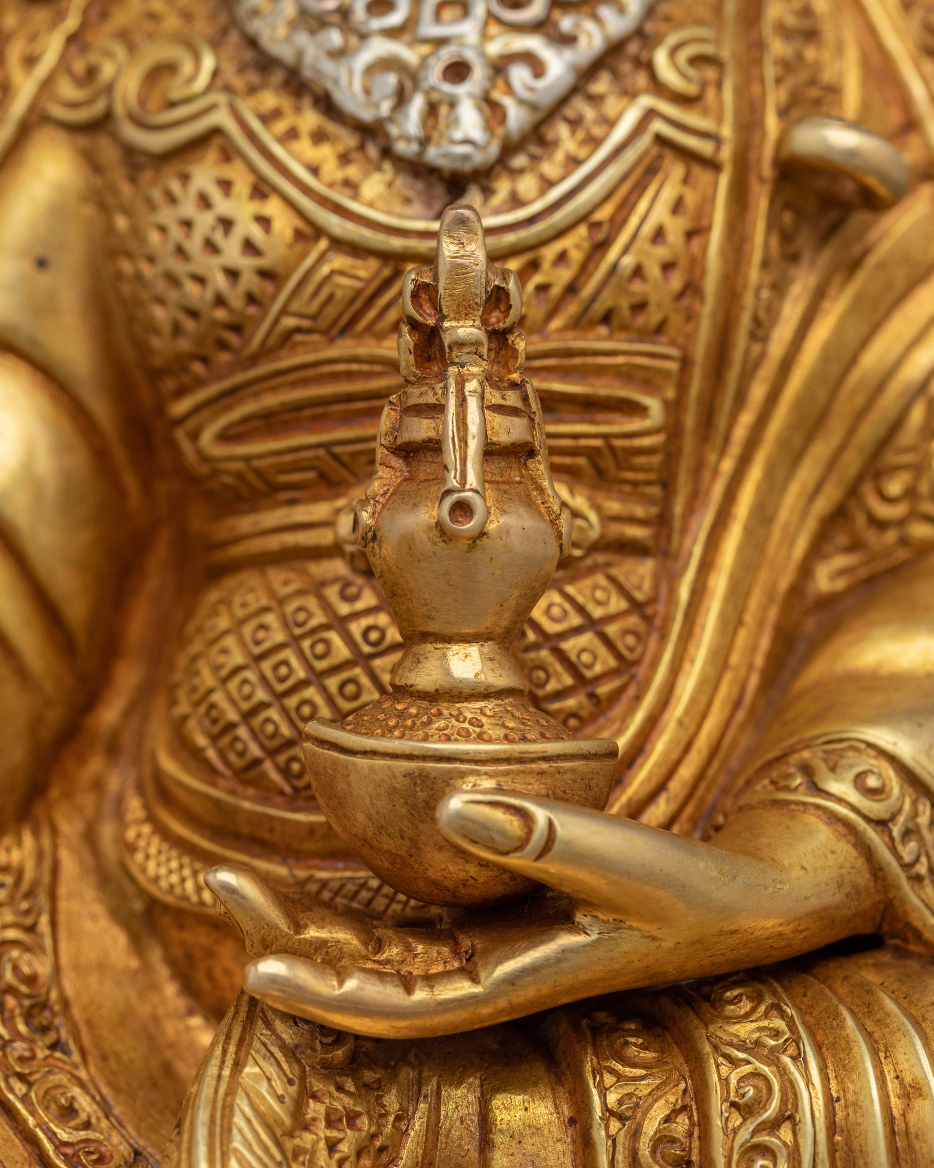 Guru Rinpoche Gold Gilded Copper Statue | Padmasambhava Deity for Meditation Space