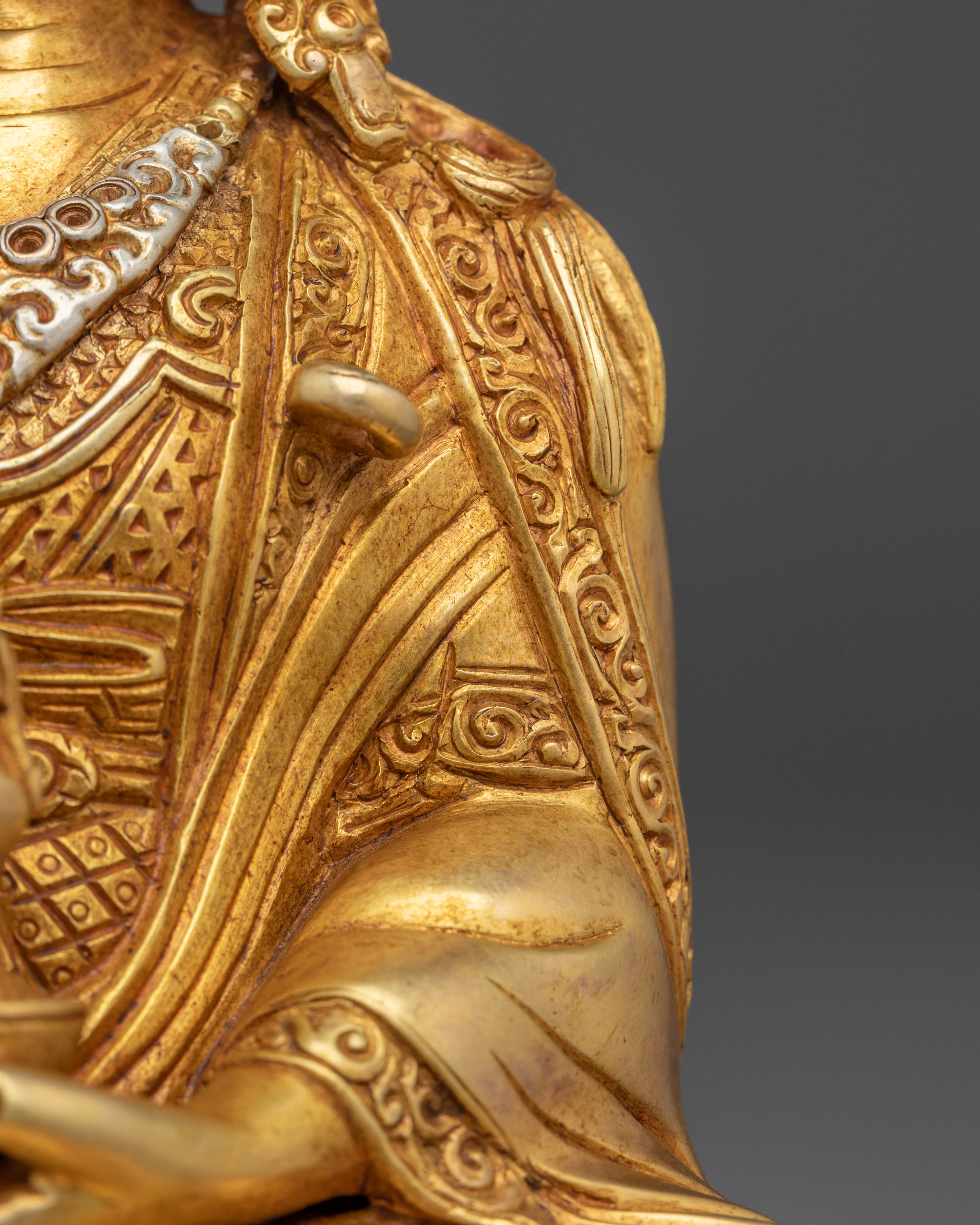 Guru Rinpoche Gold Gilded Copper Statue | Padmasambhava Deity for Meditation Space